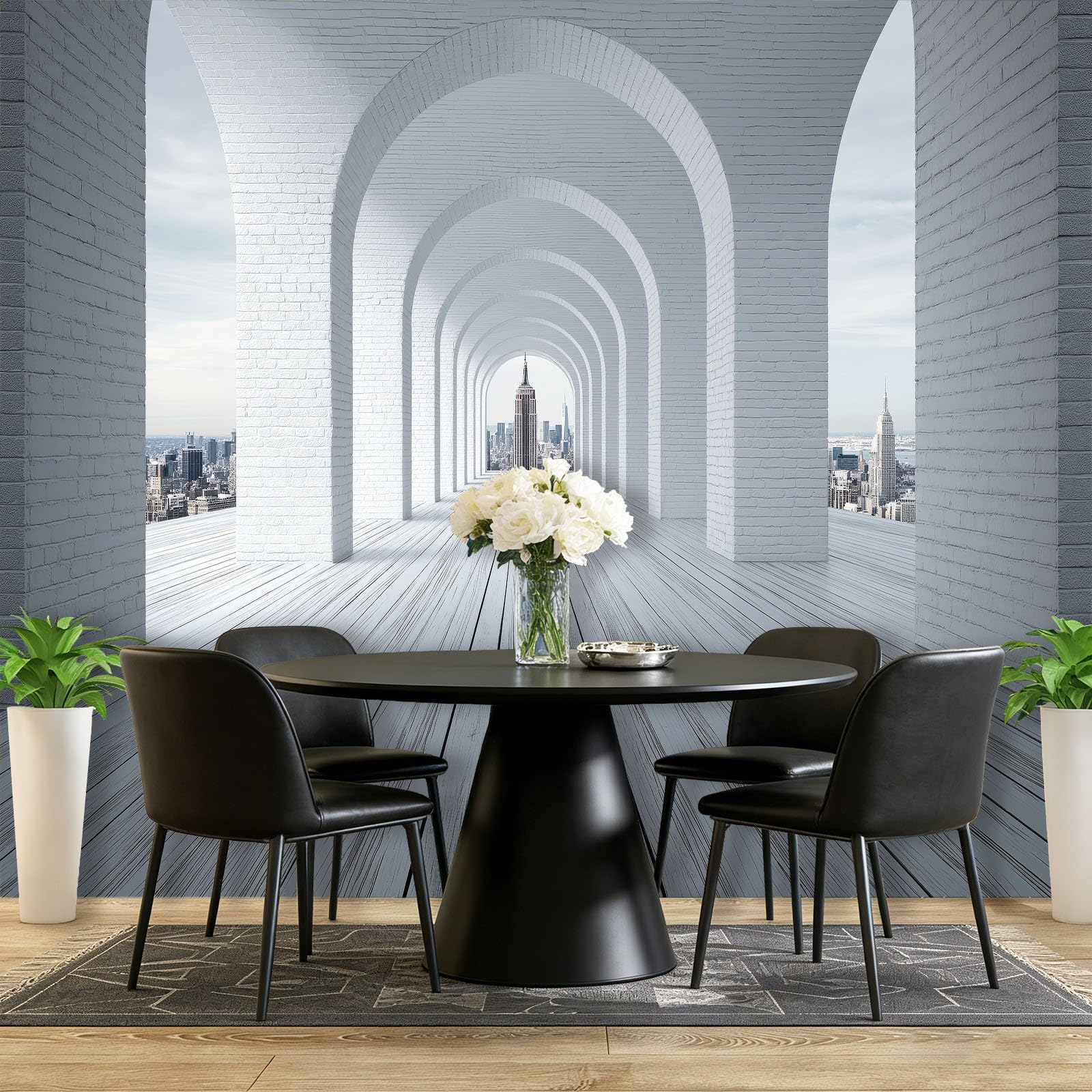 Carta da parati fotografica 3D, moderna e industriale, con tunnel e arco di mattoni, grattacieli, decorazione da parete, 350 x 256 cm, in tessuto non tessuto, XXL, per soggiorno, camera da letto