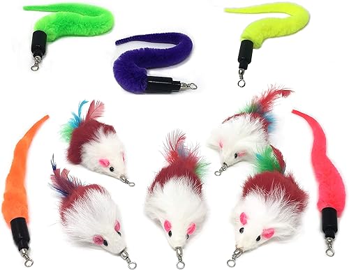 Miniatura 10 de Plumas de repuesto Pet Fit For Life para varas de entrenamiento y juego para gatos, piezas múltiples con una cola de piel para juego interactivo,