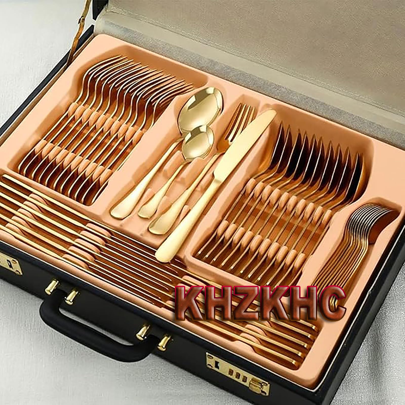 Juego de cubiertos de acero inoxidable de 84 piezas, cubiertos pulidos con espejo, con funda, ideal para bodas, fiestas, hoteles