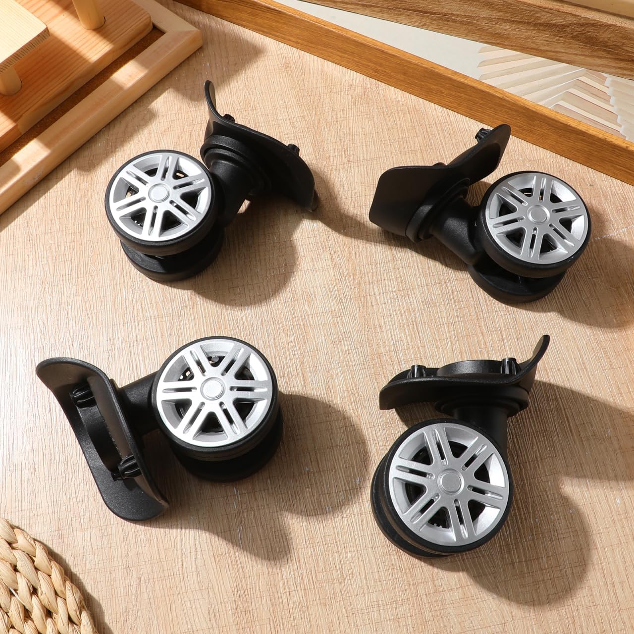 Kisangel Suitcase Luggage Wheels Replacement 4.33 Inch Universal Trolley Casters with Silent Dual-Row Bearings Easy Installation for Luggage Repair and Travel