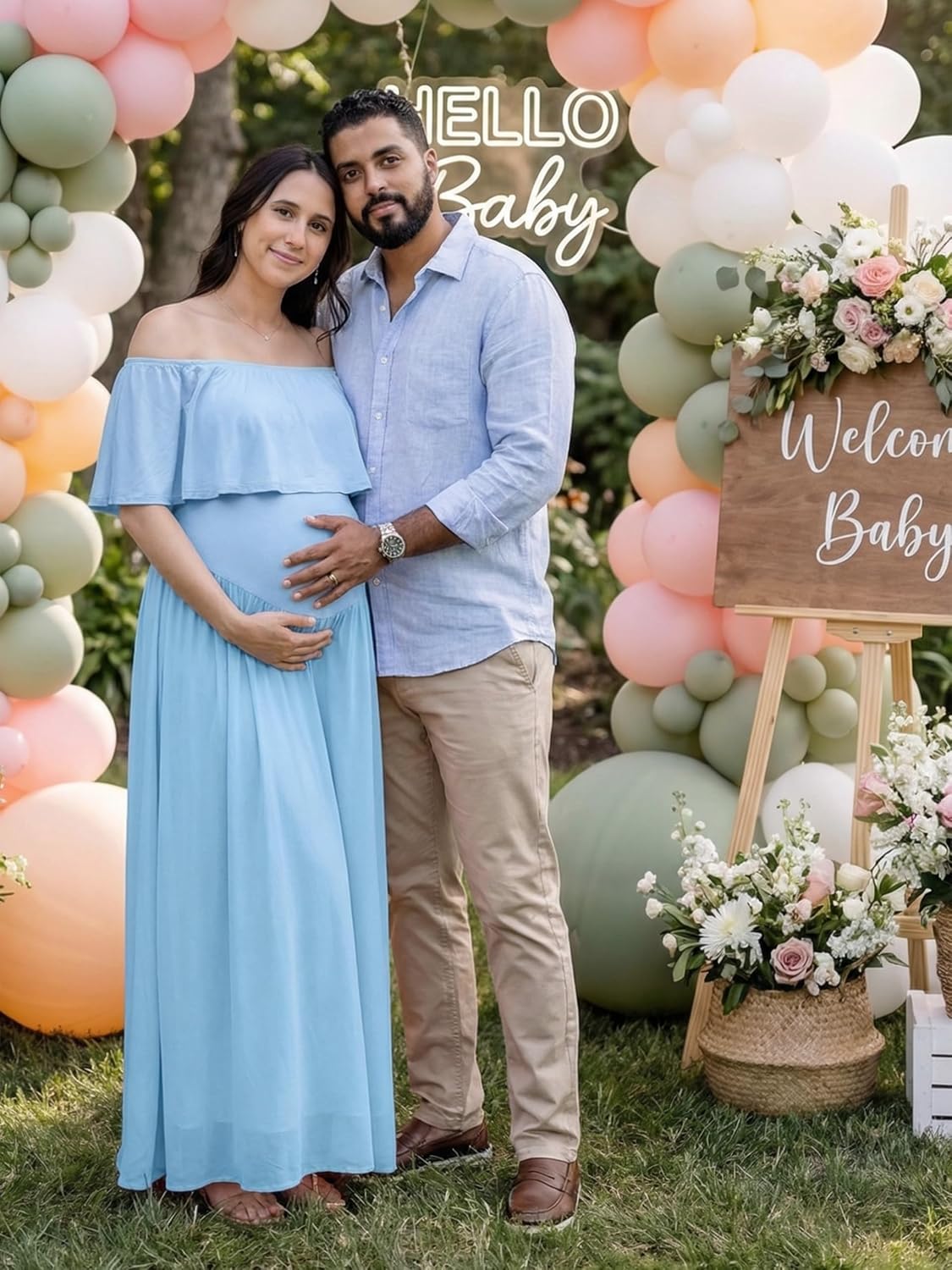 Baby Shower Dresses for Mom to Be Women Off Shoulder Ruffled Maxi Pregnant Dress Maternity Gown for Photoshoot