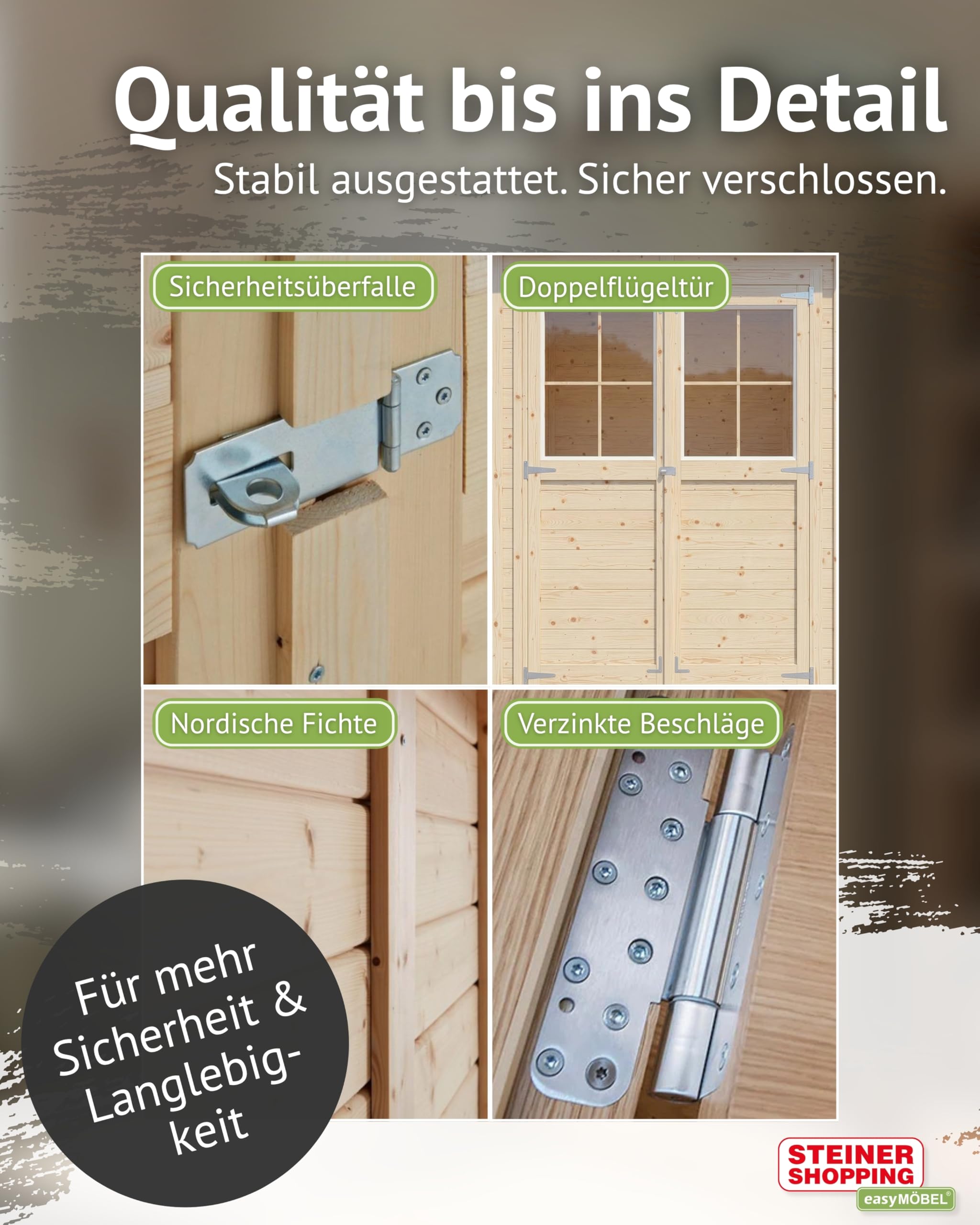 Steiner Shopping Gartenhaus Glücksburg 04 aus nordischer Fichte I 14 mm Elementgartenhaus mit Schleppdach, Fußboden & Lamellenwand I Nutzfläche 6,87 m² I Robust, vielseitig & einfach aufzubauen