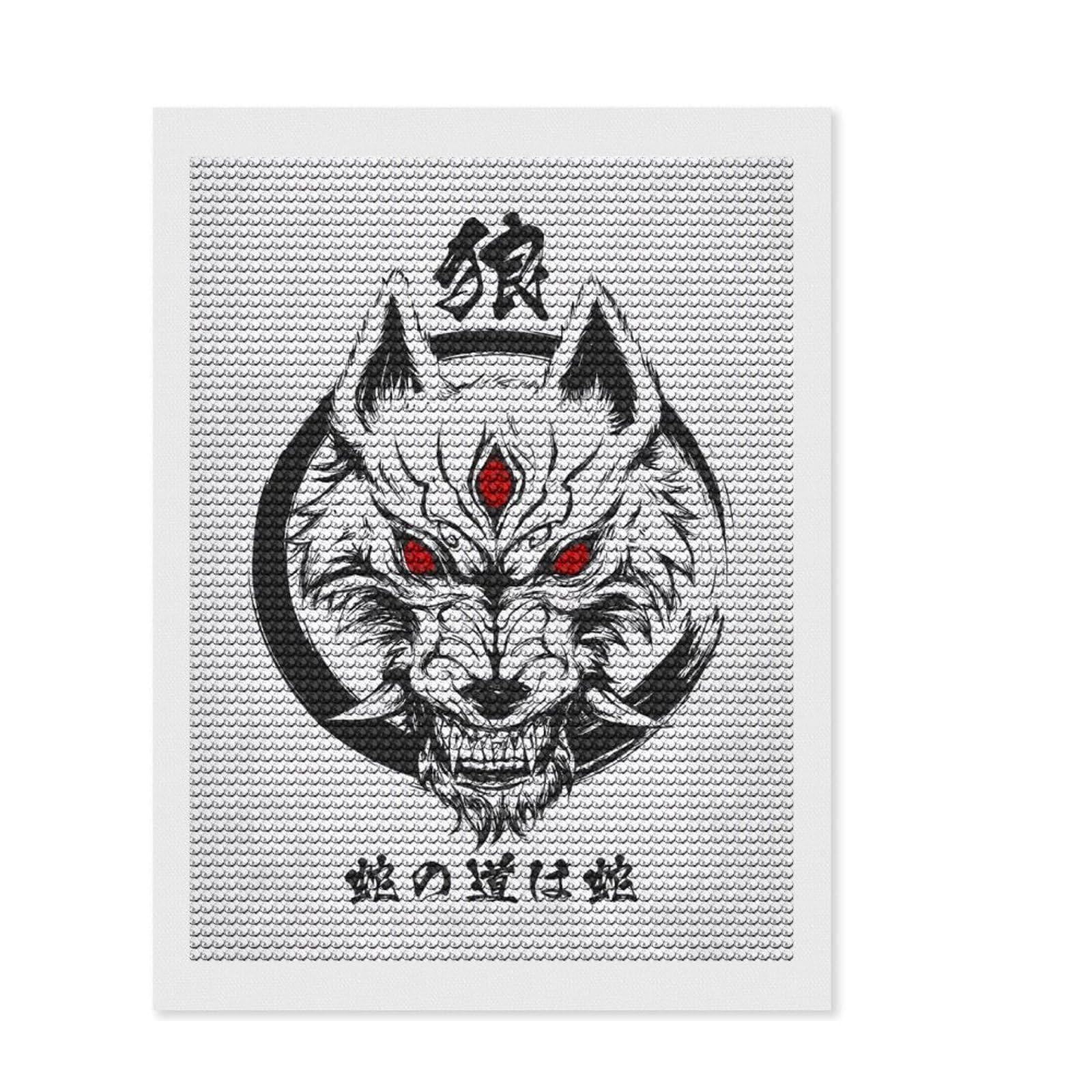 Junmoney Demon Wolf Japan Diamond Art Kit 12"x16", Relaxing DIY Hobby, Easy to Follow Symbols, Cosy Home Accent, Festive Craft Gift