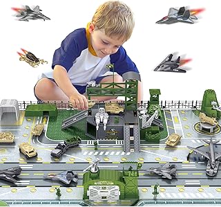 Military Base Toy Sets, Army Toys Playset with Army Men Action Figures, Airplane Toy, Army Tank, Helicopter, Vehicles Accessories and Army Base Play Map, Birthday GiftToys for Boys