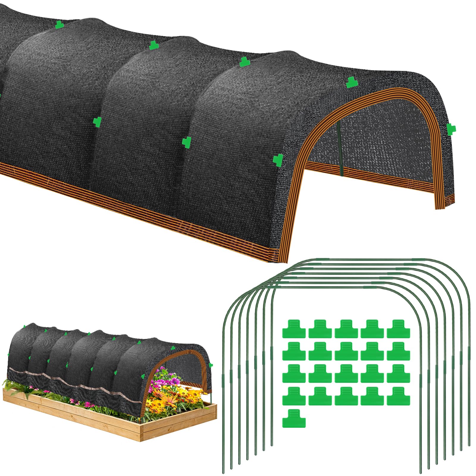 Photo 1 of Upgraded Thickened Garden Shade Kit 118"x79", 75% Garden Sun Shade Cloth with 11mm Hoops for Plants Heat Protection, Raised Garden Bed Shade Cover Plant Sun Shade for Outdoor Plants Vegetables