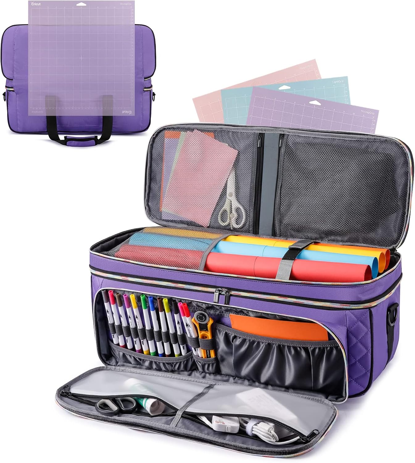 Carrying Case for Cricut Maker 3/Maker/Explore 3/Explore Air 2/Silhouette Cameo 4 (Bag Only) with Dust Cover, Cutting Mat Pocket Tote Bag for Cricut Accessories Bundle Tools and Die Cut Machine Purple