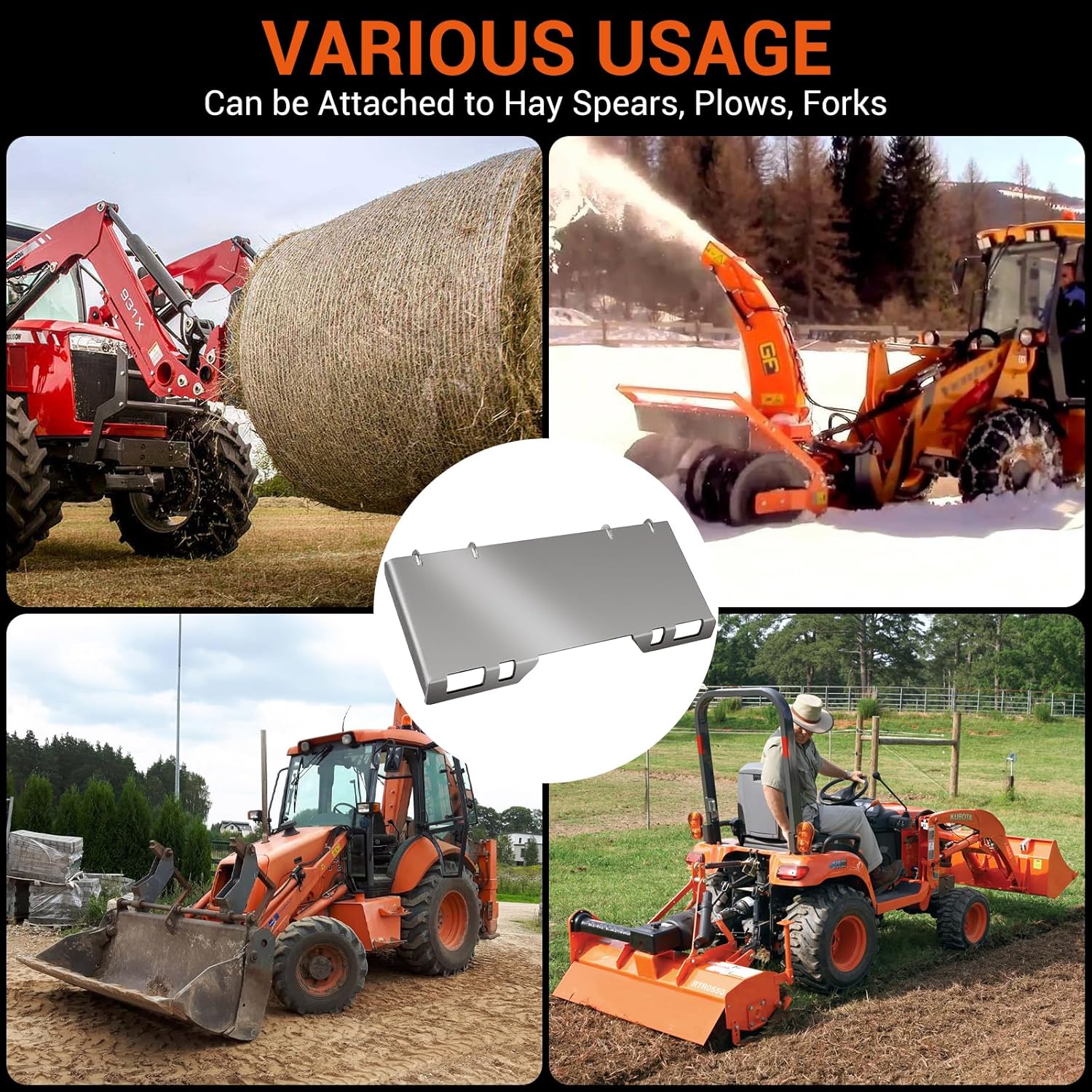 GAOMON 1/2" Skid Steer Attachment Plate Universal Quick Attach Mount Plate Compatible with Kubota, Skid Steers and Tractors