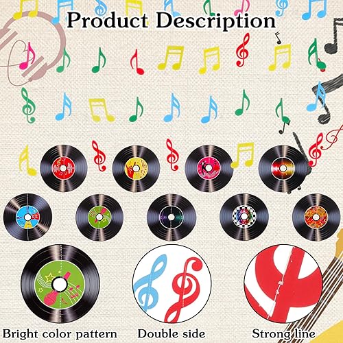 Miniatura 3 de 9 discos de vinilo con temática musical de rock and roll, decoración de fiestas, para colgar techos recortados para fiestas de cumpleaños de los