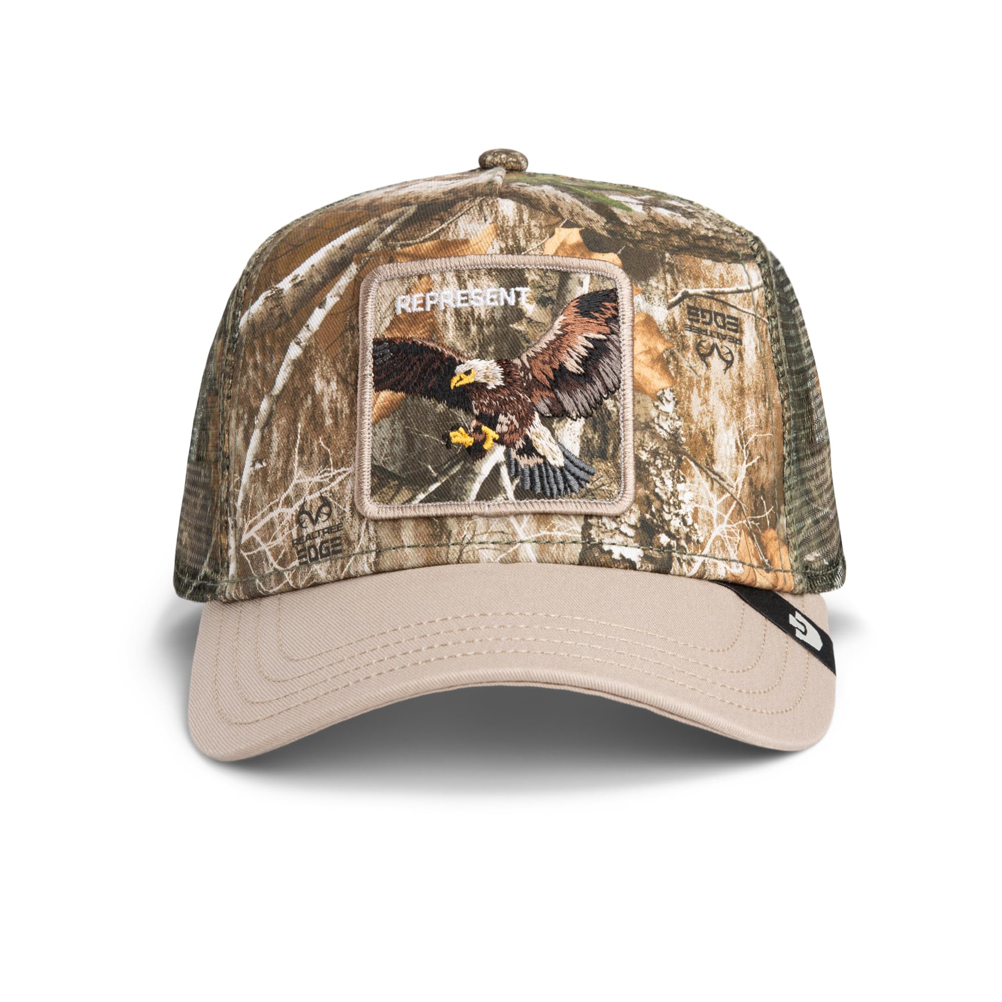Goorin Bros. Czapka z daszkiem Represent Eagle z haftowaną naszywką z orłem, kamuflaż Realtree Edge, oddychająca siatka