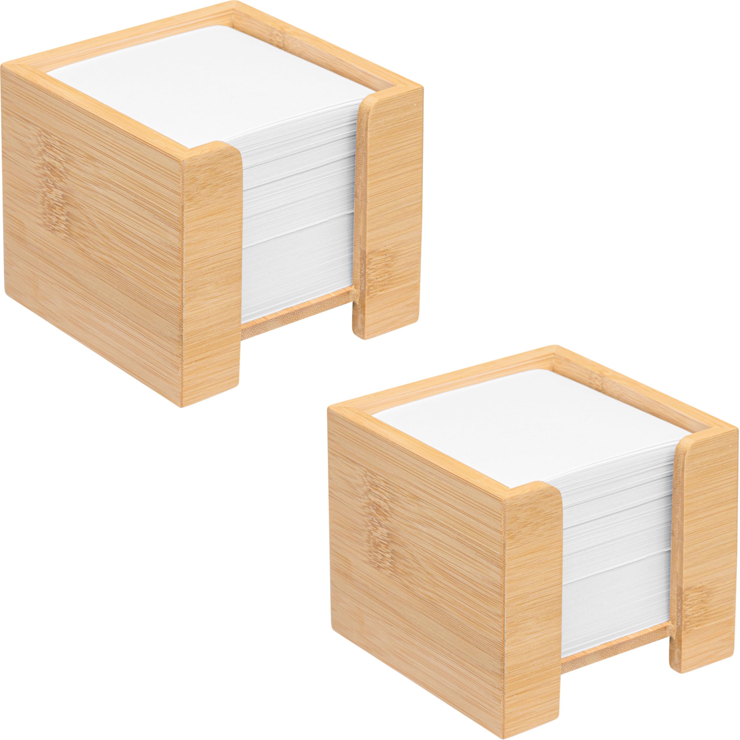 Lot de 2 boîtes à notes, en bambou, durable, 900 feuilles de papier sans bois 70 g/m², H x l x P : 11,5 x 11,5 x 10,7 cm, couleur naturelle