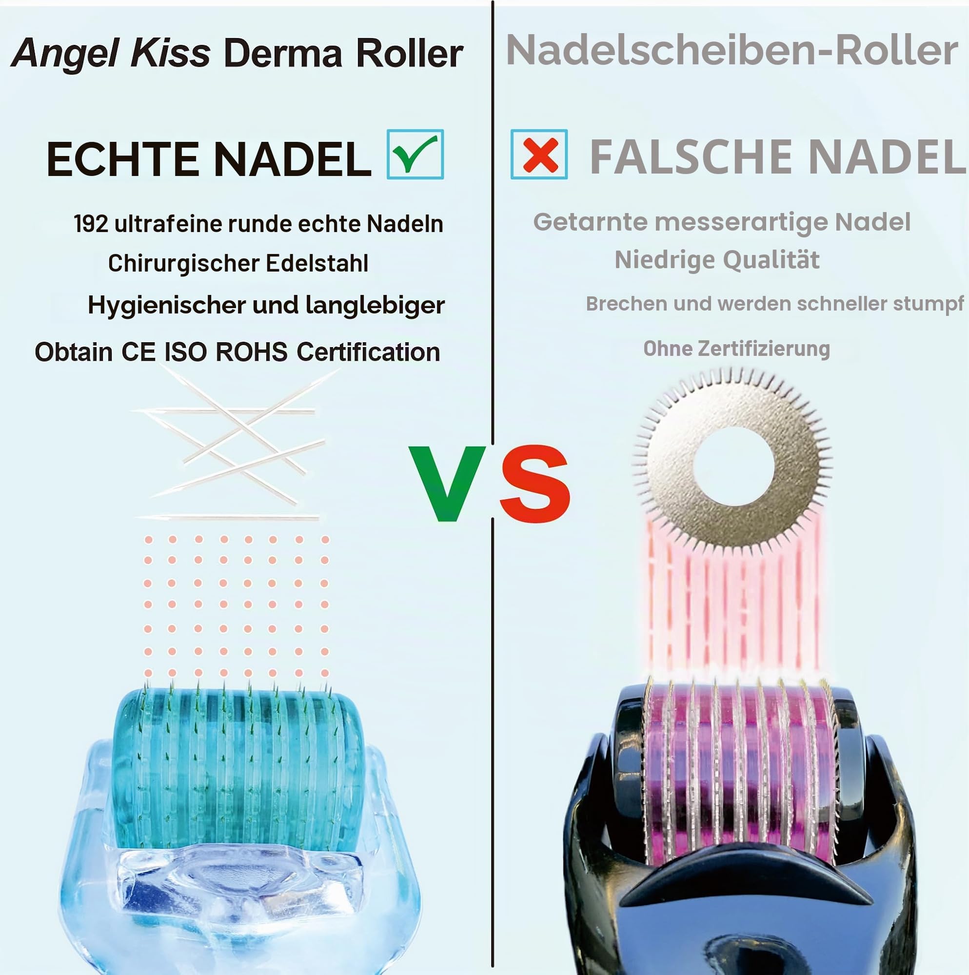 Angel Kiss Derma roller 0,5-192 ECHTE NADELN, Professionelles Microneedling Roller für Hautpflege für Mann Frau zuhause, Bartroller Needling Roller für kopfhaut Haare Gesicht &Körper