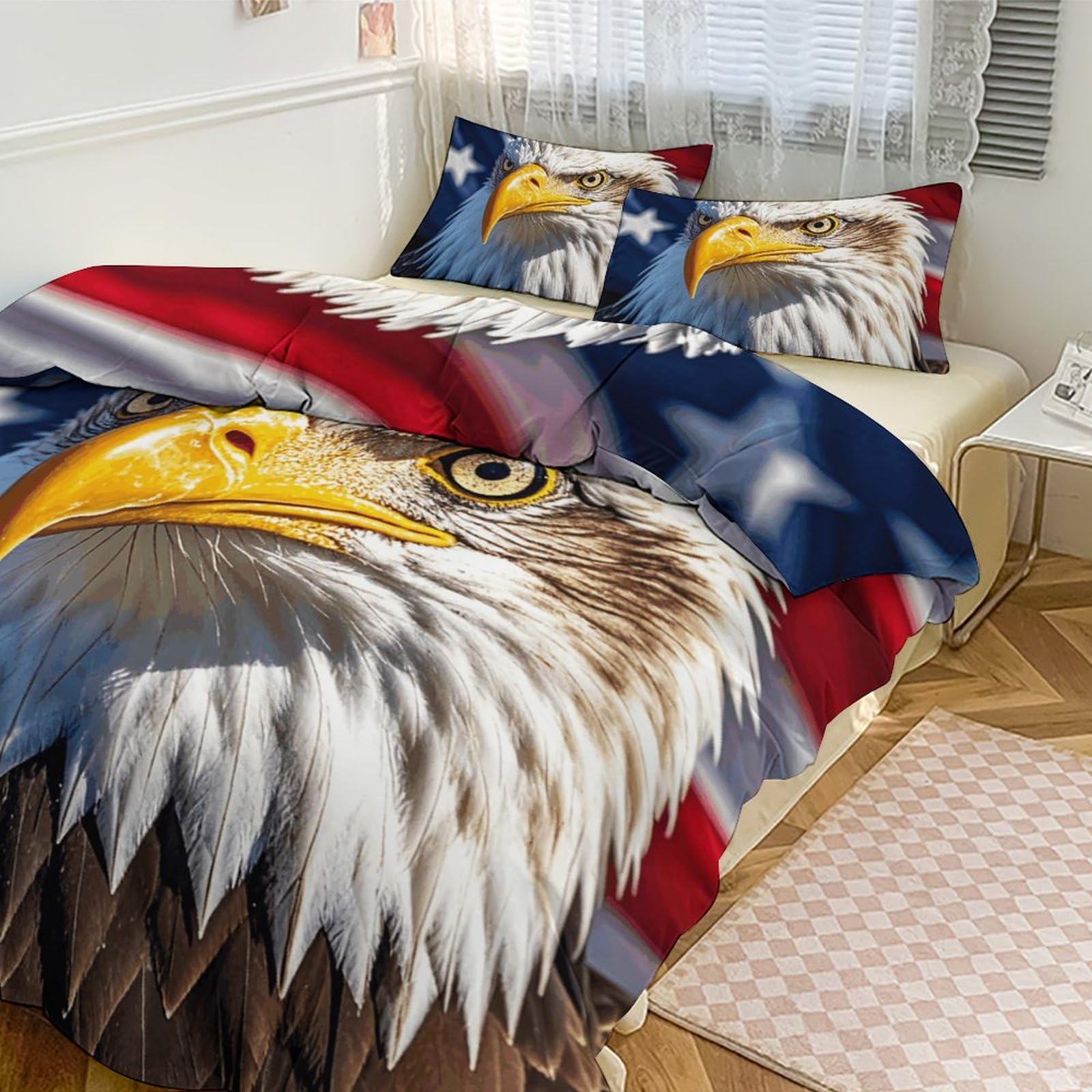 Parure de lit 3 pièces aigle à tête blanche grand lit avec fermeture éclair