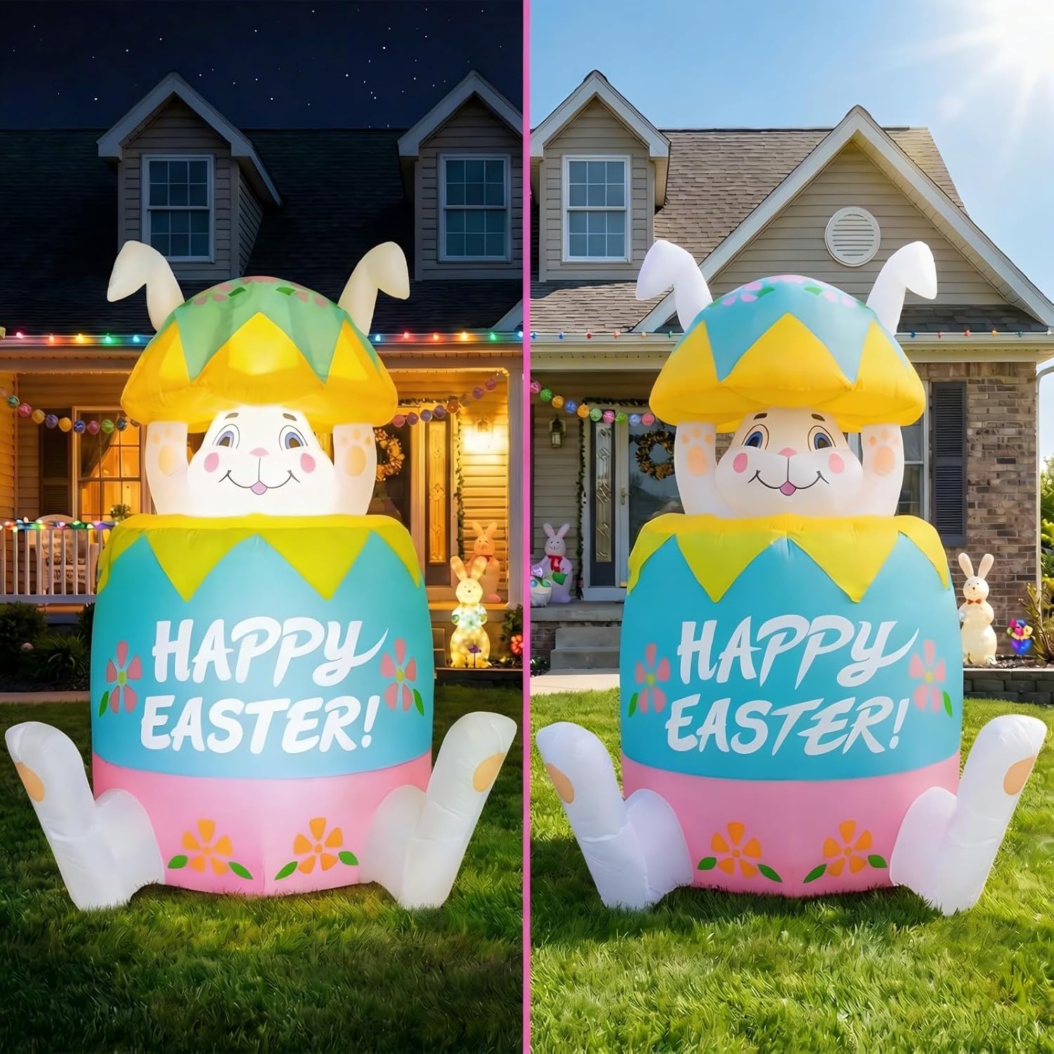WINTS [Pop Up and Down] Easter Bunny Inflatables Outdoor Decoration,5Ft Colorful Inflate Bunny in Easter Egg,Blow Up Rabbit Decoration Built-in LED Lights for Yard Party Lawn Spring