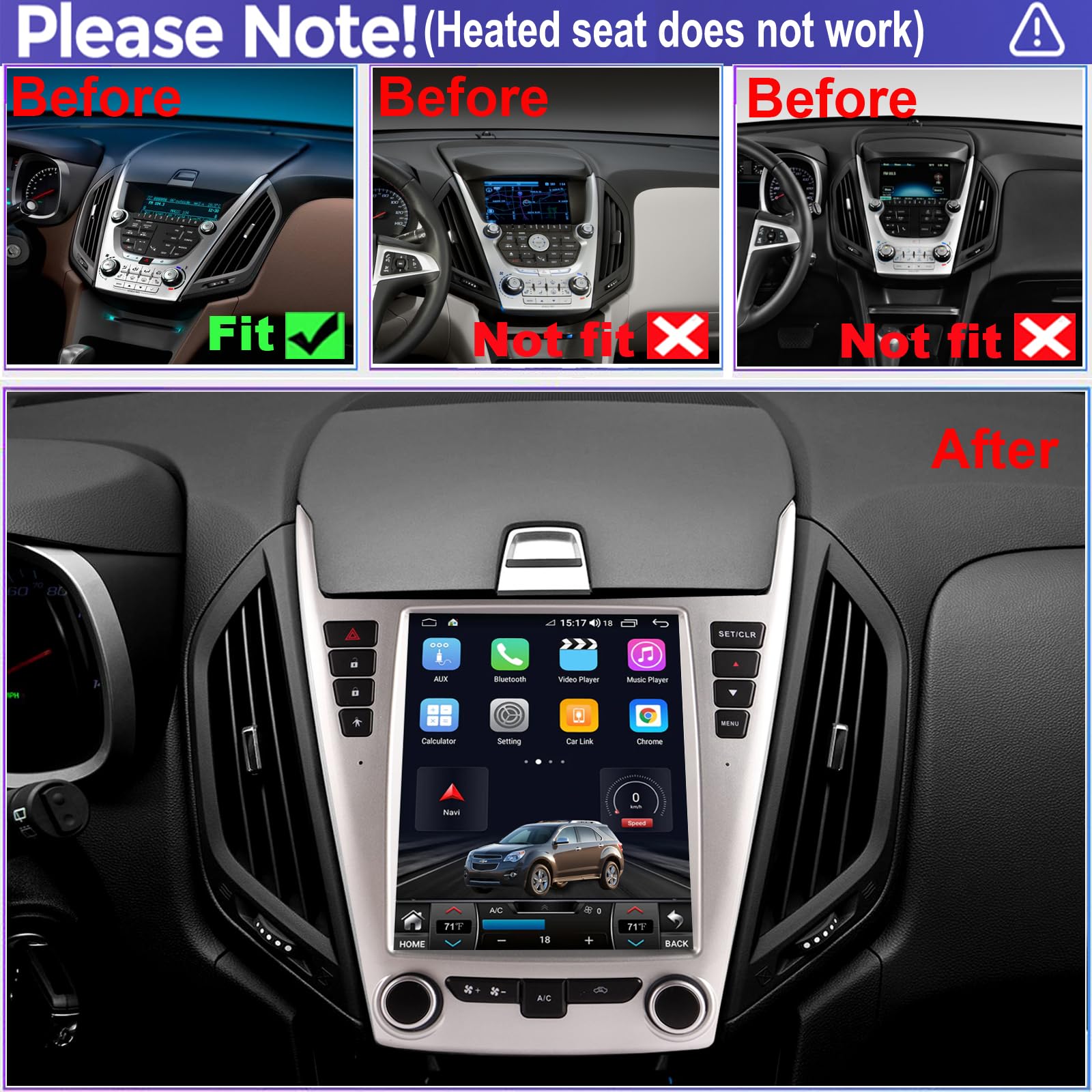 QLED 8-Core CPU Radio Upgrade for Chevy Chevrolet Equinox LS LT 2010 2011 2012 2013 2014 2015,IPS Touch Screen,CarPlay Android Auto Ready,Back Camera inclded