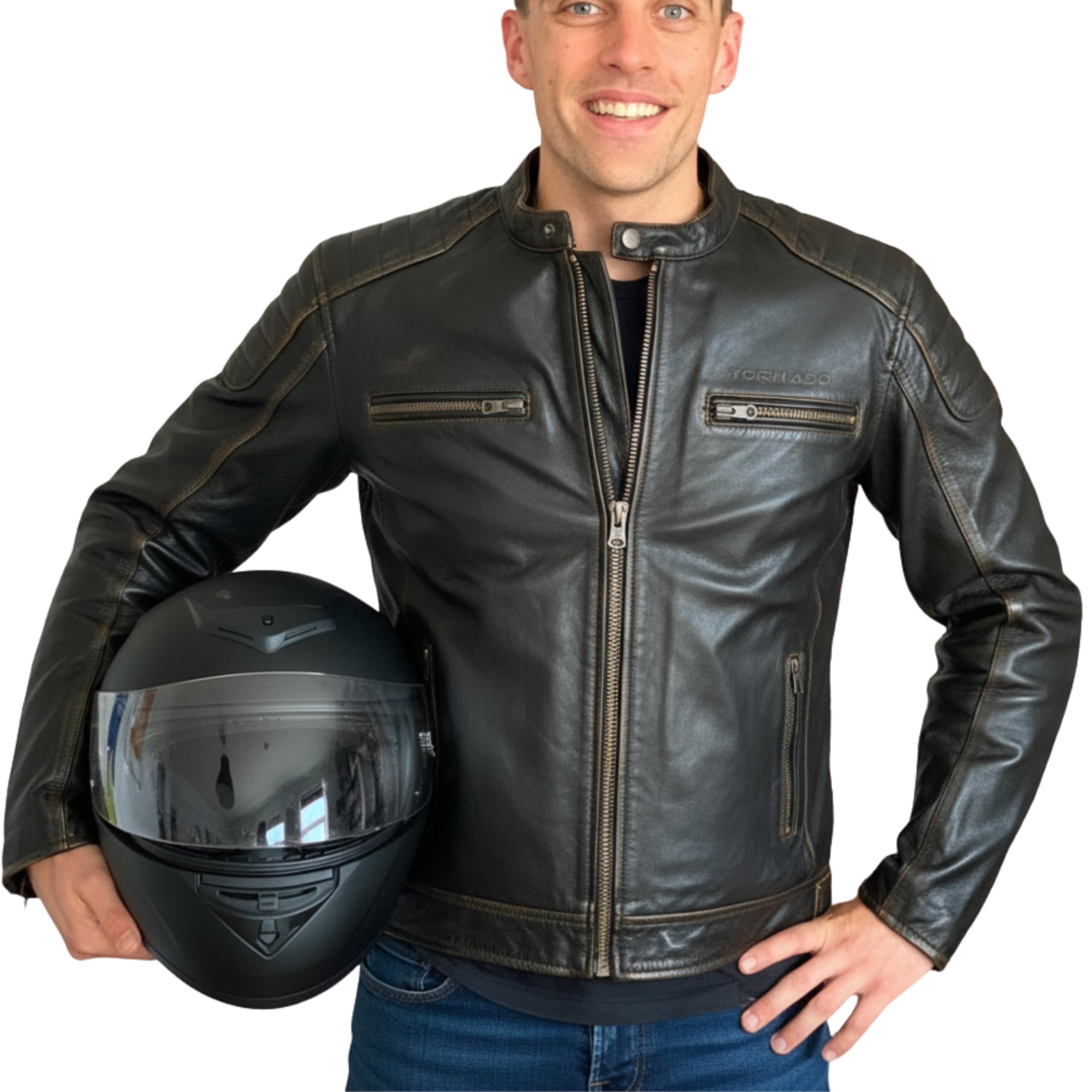 Tornado Men's Vintage Two Tone Motorcycle Two Tone Vintage Jacket Touring Motorbike Genuine Real Pure Leather Fancy Clothing Dress Ce Level Amour Protection Aa Rated (Uk, Alpha, L, Regular, Regular, )