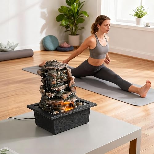 Miniatura 3 de GOSSI Decoración para el hogar Fuente de agua de cascada de meditación para interiores Fuente de mesa con muchas rocas naturales de río decorada