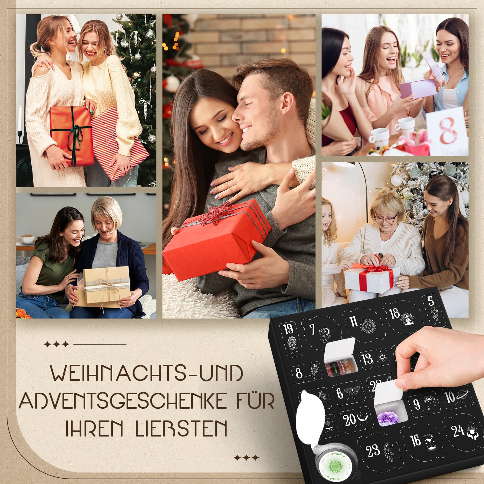 Calendrier de L'avent 2026 Femme Chakra Bougie Parfumées avec Pierre Precieuse, Cadeau pour Yoga Massage Meditation Lithothérapie, Candle Bijoux Cristaux Coffret Cadeau Grand Mere Maman Amie
