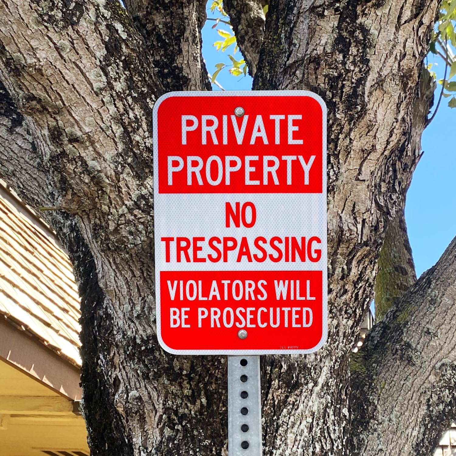 T&R (2 Pack) Large Private Property No Trespassing Sign, 18" x 12" Engineer Grade Reflective Sheeting, Rust Free Aluminum, Weather Resistant, Waterproof, Fade Resistant, 2 Pre-drilled Holes