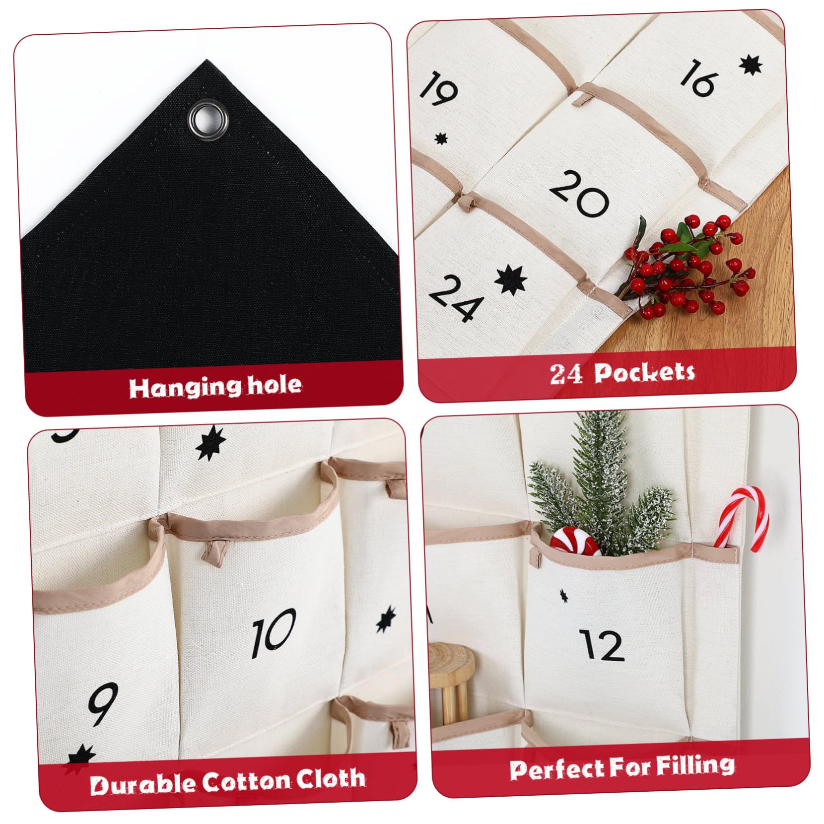 Operitacx Weihnachtlicher Adventskalender Aufhängetasche Aus Baumwolle Fächer Wand Türhängend Große Kapazität Praktische Aufbewahrungstasche Im Haus-design Zur Dekoration Und Organisation