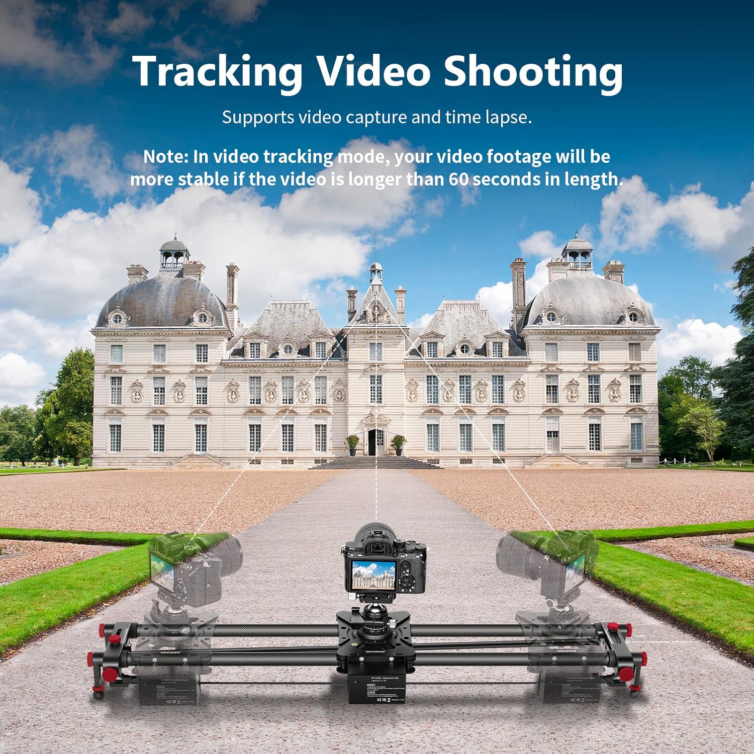 Illustration of the tracking video shooting mode with the Neewer camera slider