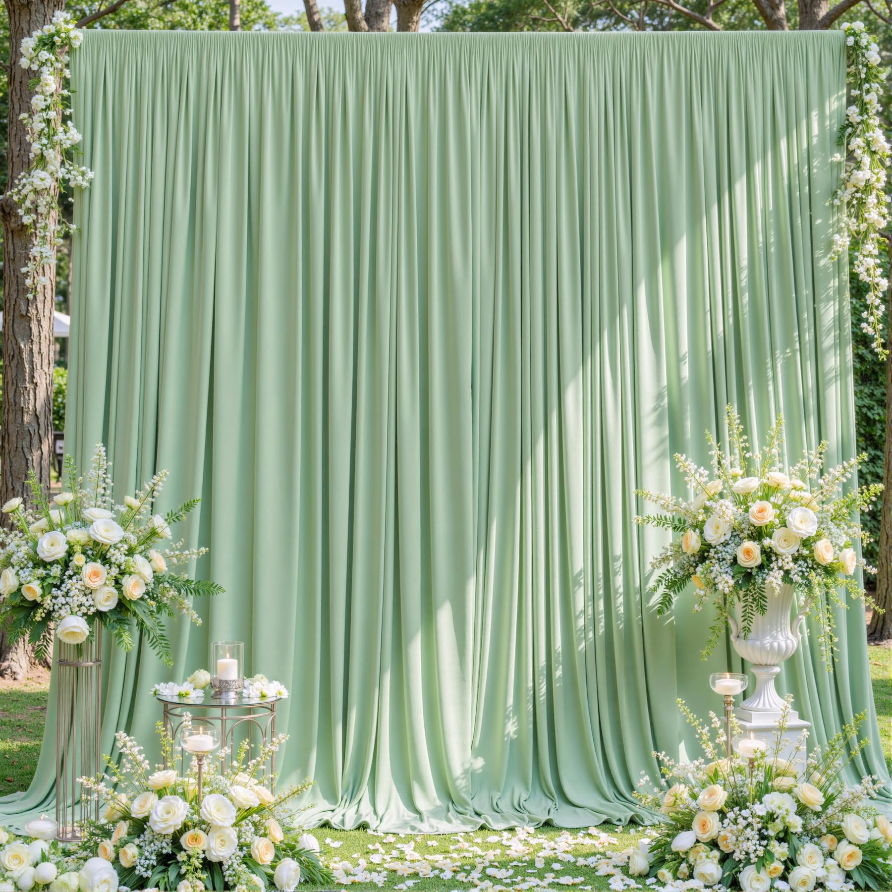 Sage Green Backdrop Curtain for Parties Wrinkle Free Dark Green Photo Curtains Backdrop Drapes Fabric Decoration for Baby Shower Birthday Party