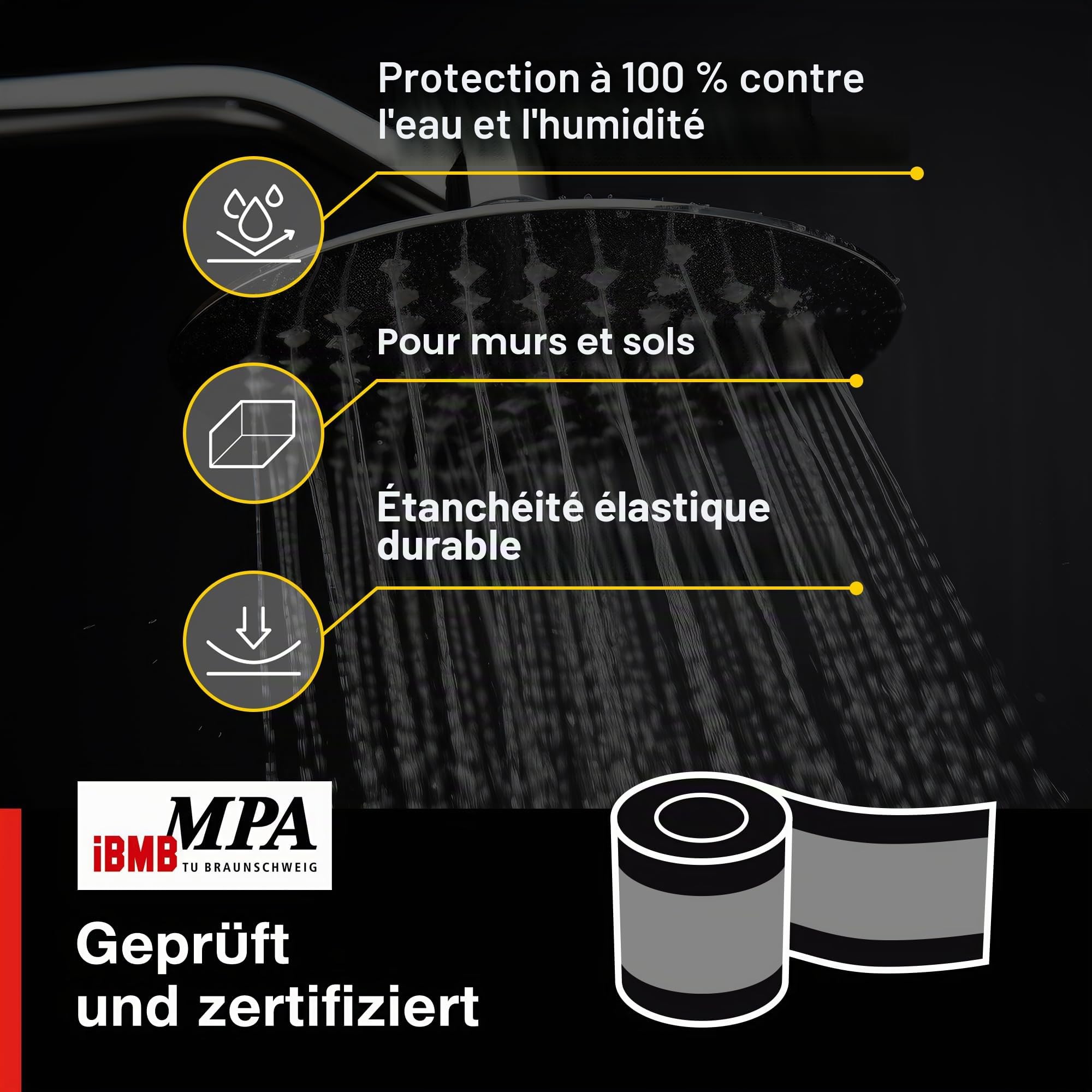 Isolbau Ruban d'étanchéité P2 gris - 50 m - 120 mm - Pour sanitaire, douche, salle de bain, carrelage, balcon et terrasse - Pour intérieur et extérieur