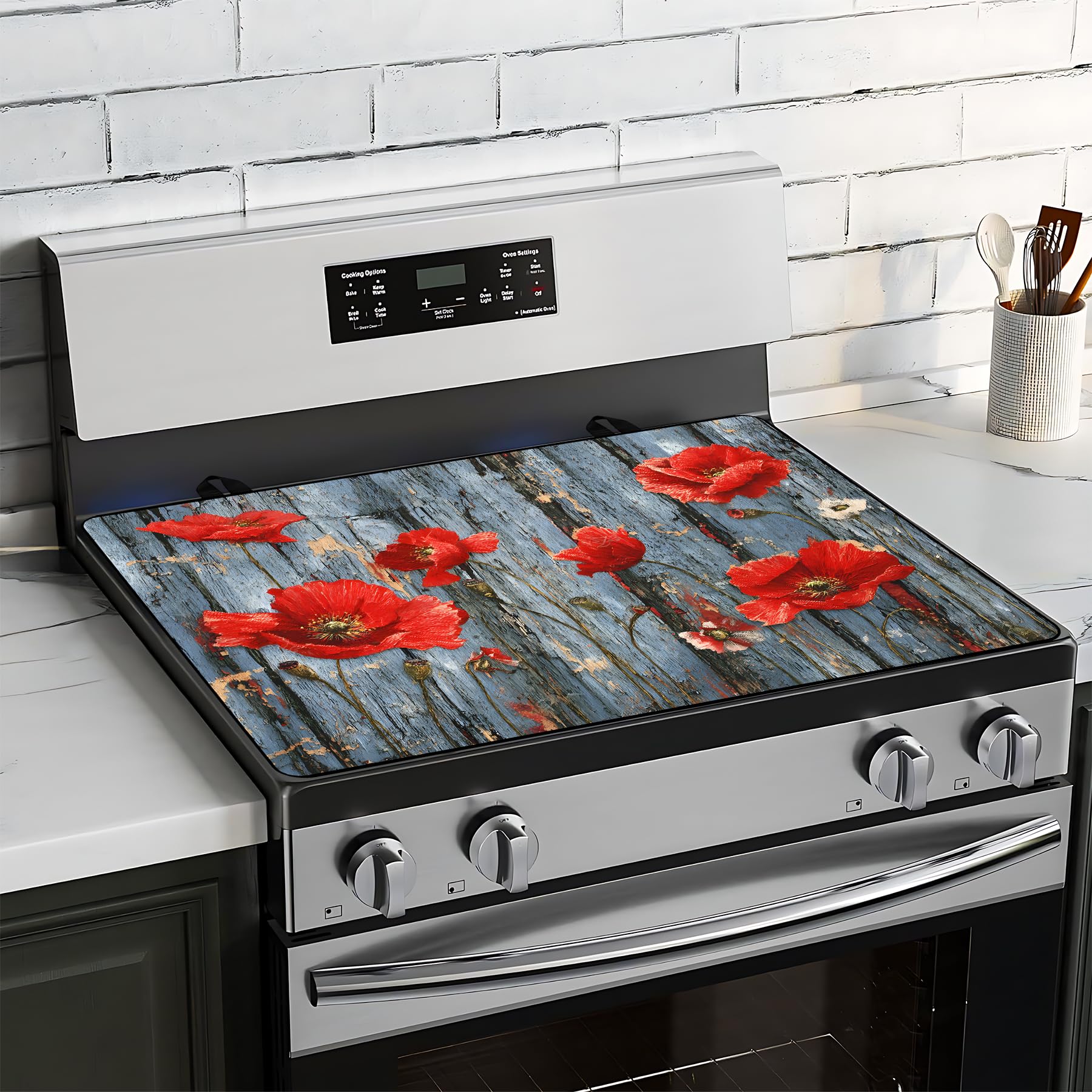 BVBOX Electric Stove Top Cover 28"x20", Glass Cooktop Protector Mat with Hanging Loops, Washable Absorbent Kitchen Dish Drying Mat for Countertop, Coffe Corner, RV