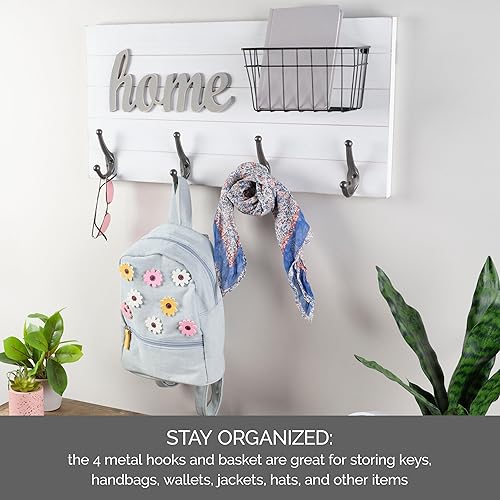 Miniatura 4 de Melannco Gancho de pared de madera blanca con cesta