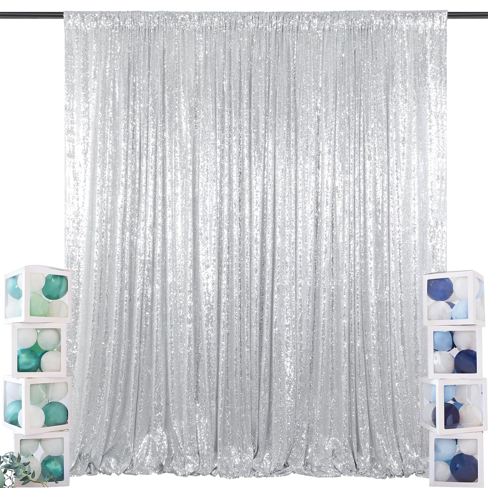 ShinyBeauty Sequin Curtain-Backdrop-5FTx10FT-Silver-Sequin Fabric Photo Booth Backdrop