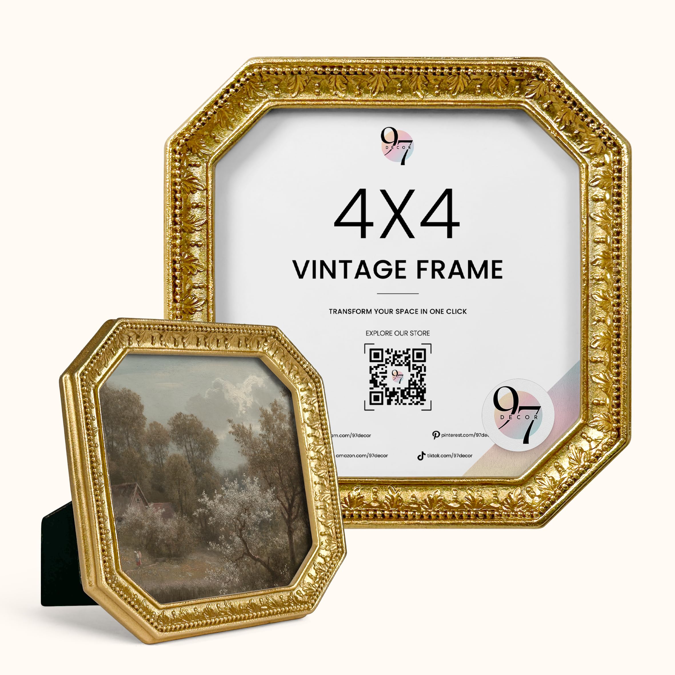 アンティークフレームのロマンティック４枚セットフレームです Amazon.com - 97 Decor 4x4 Vintage Picture Frame - Gold Antique