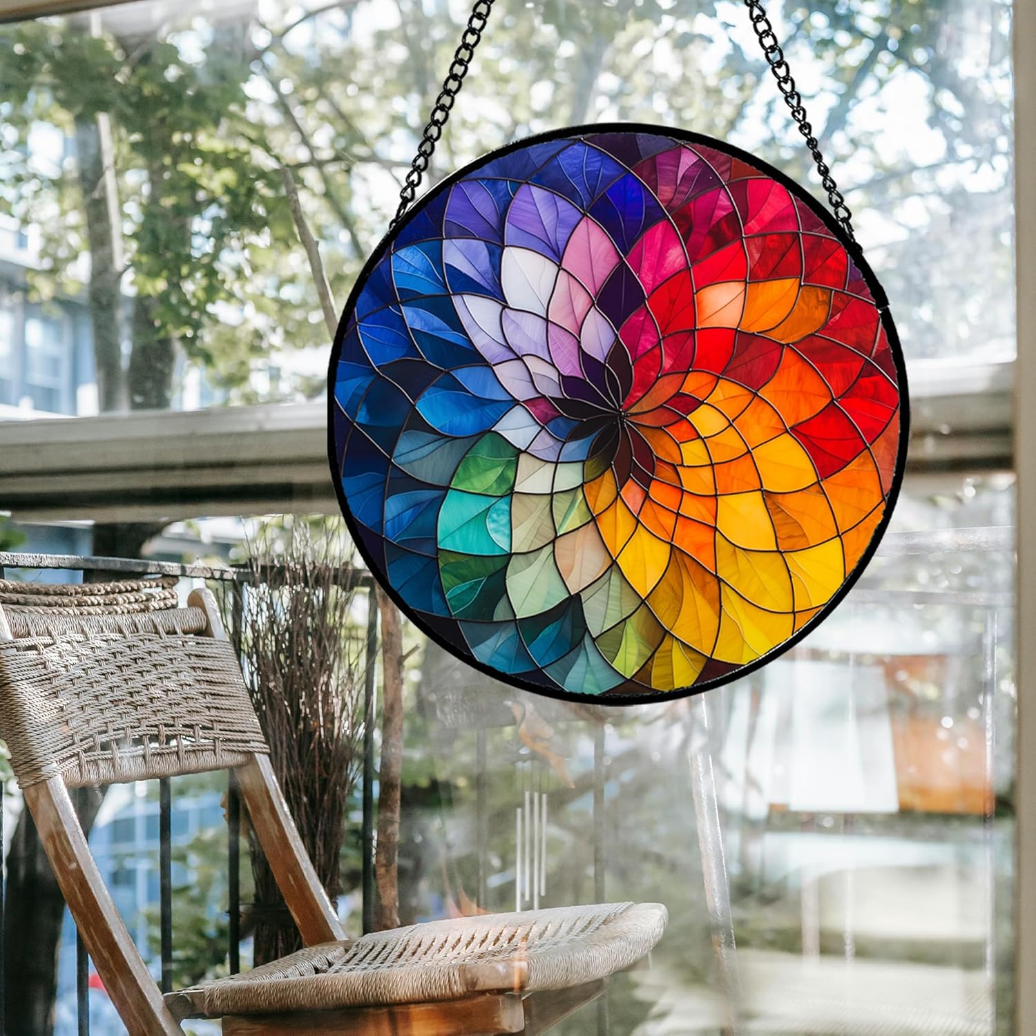 Stained Glass Window Hanging - Colorful Flowers Sun Catcher for Door Terrace Garden Home Decor, Abstract Gradient Suncatcher Birthday Gifts for Lovers Women Men Dad Mom Nana 7.8 in - Image 6