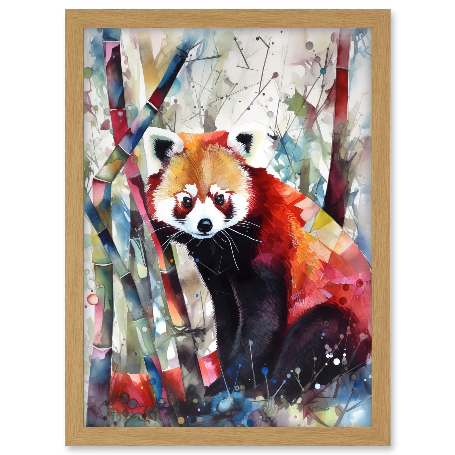 Artery8 Red Panda In Bamboo Forest Folk Art Artwork Framed A3 Wall Art Print