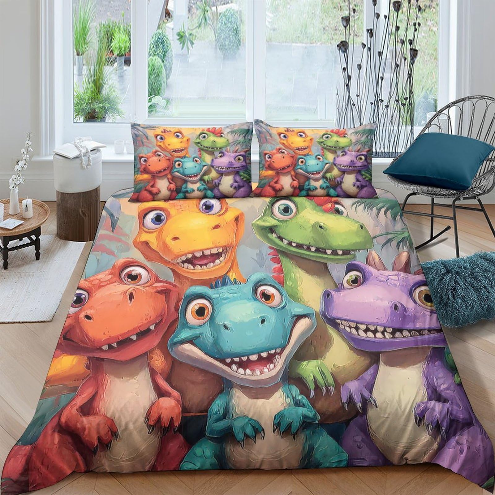Ctjqhvkz Style-6 3D Printed Colorful Cartoon Dinosaur Fitted Sheet Microfiber Soft Anti-Slip Bed Cover For Bedroom Guestroom Decor Single（135X200cm）