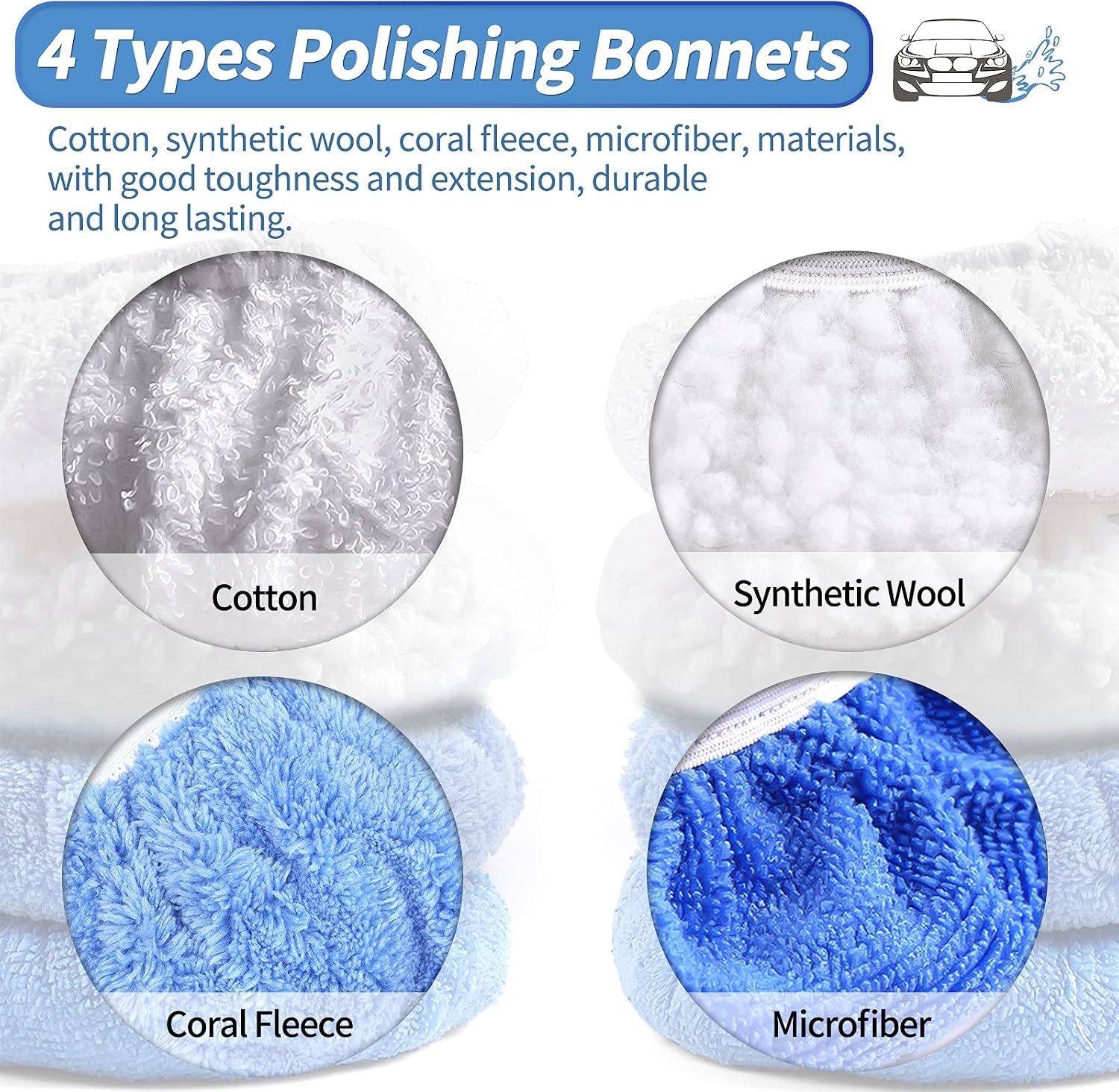 OTUAYAUTO 12PCS 7 Inch to 8 Inch Polishing Bonnets - Microfiber/Woolen/Cotton/Coral Fleece Car Buffing Bonnet for Most Automotive Polishers image 3