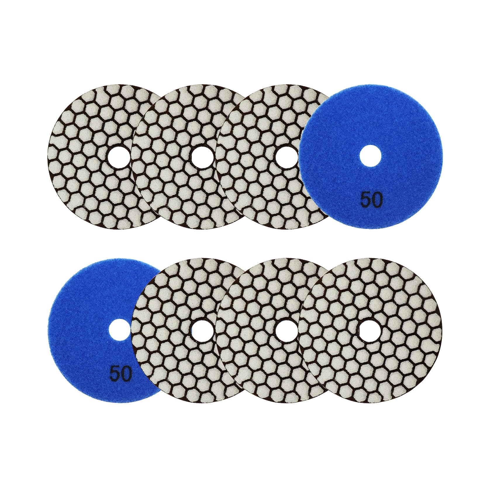 Almohadillas Pulido Diamante Seco 4"/100mm - 8piezas Grano 50 Discos Pulido para Granito Mármol Piedra Artificial Cuarzo para Amoladora Angular SANLEETEK