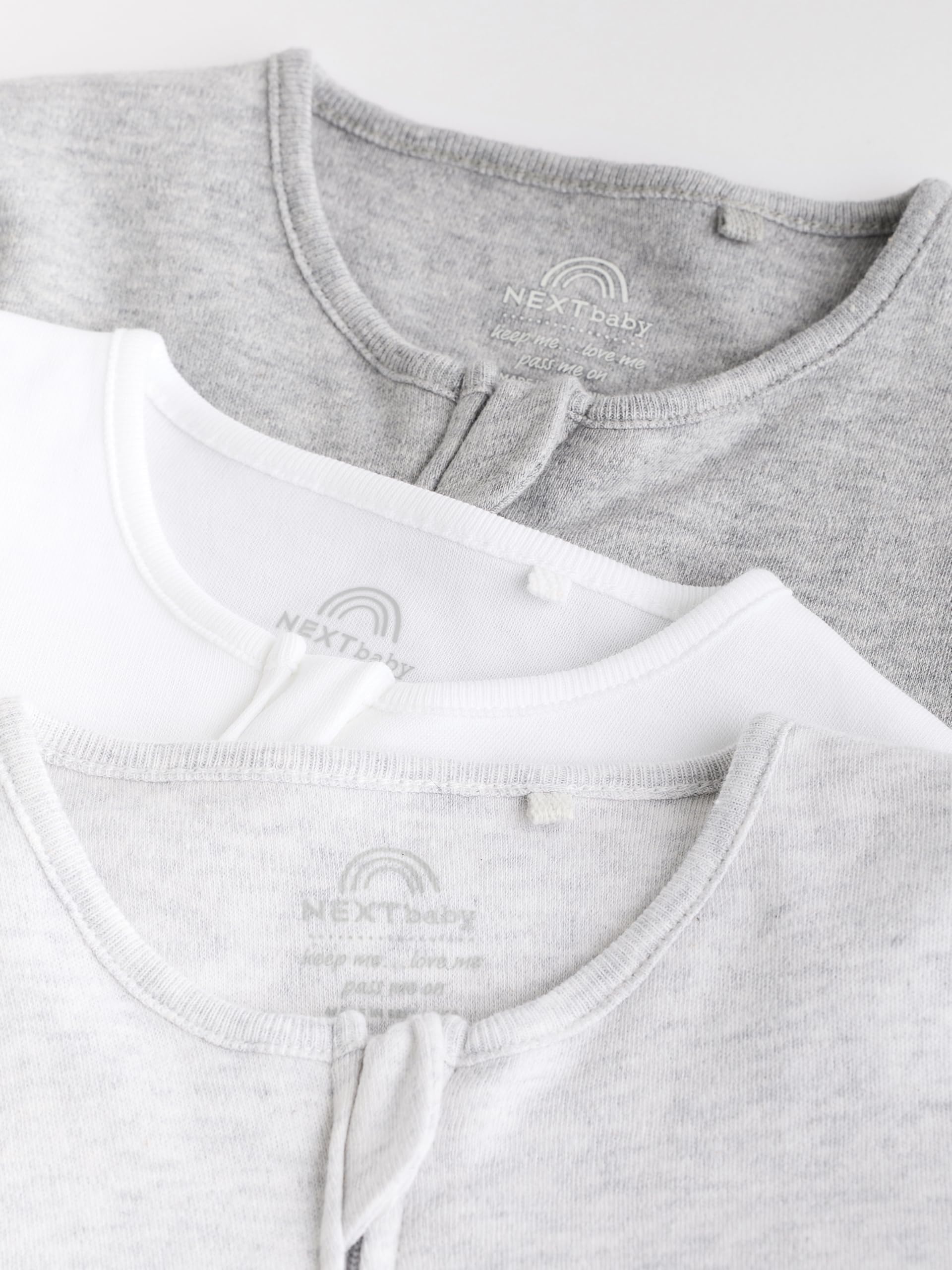 NEXT Unisex Bambino Confezione da 3 tutine basic per neonati in 100% cotone con zip