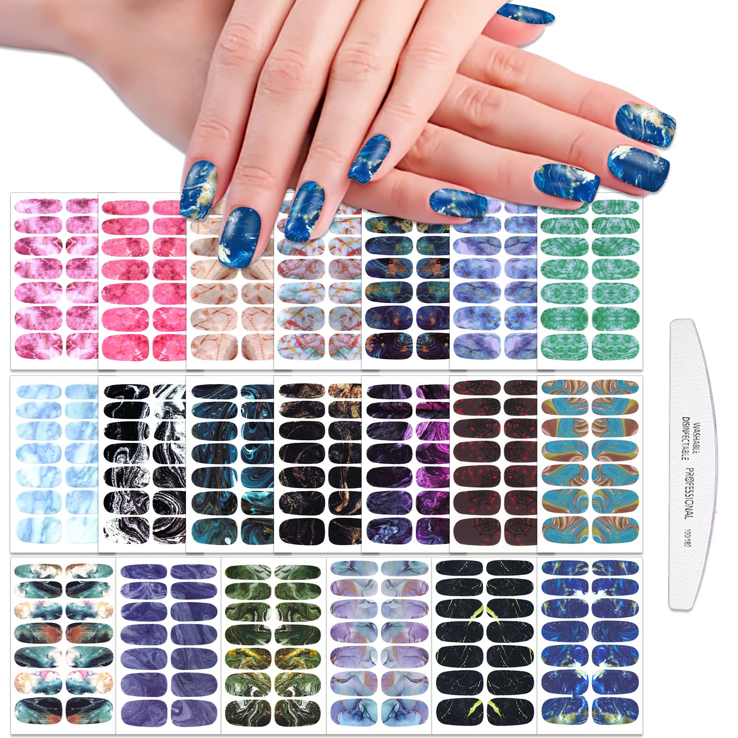 WOKOTO 20 Sheets Marble Nail Stickers Full Nail Wraps for