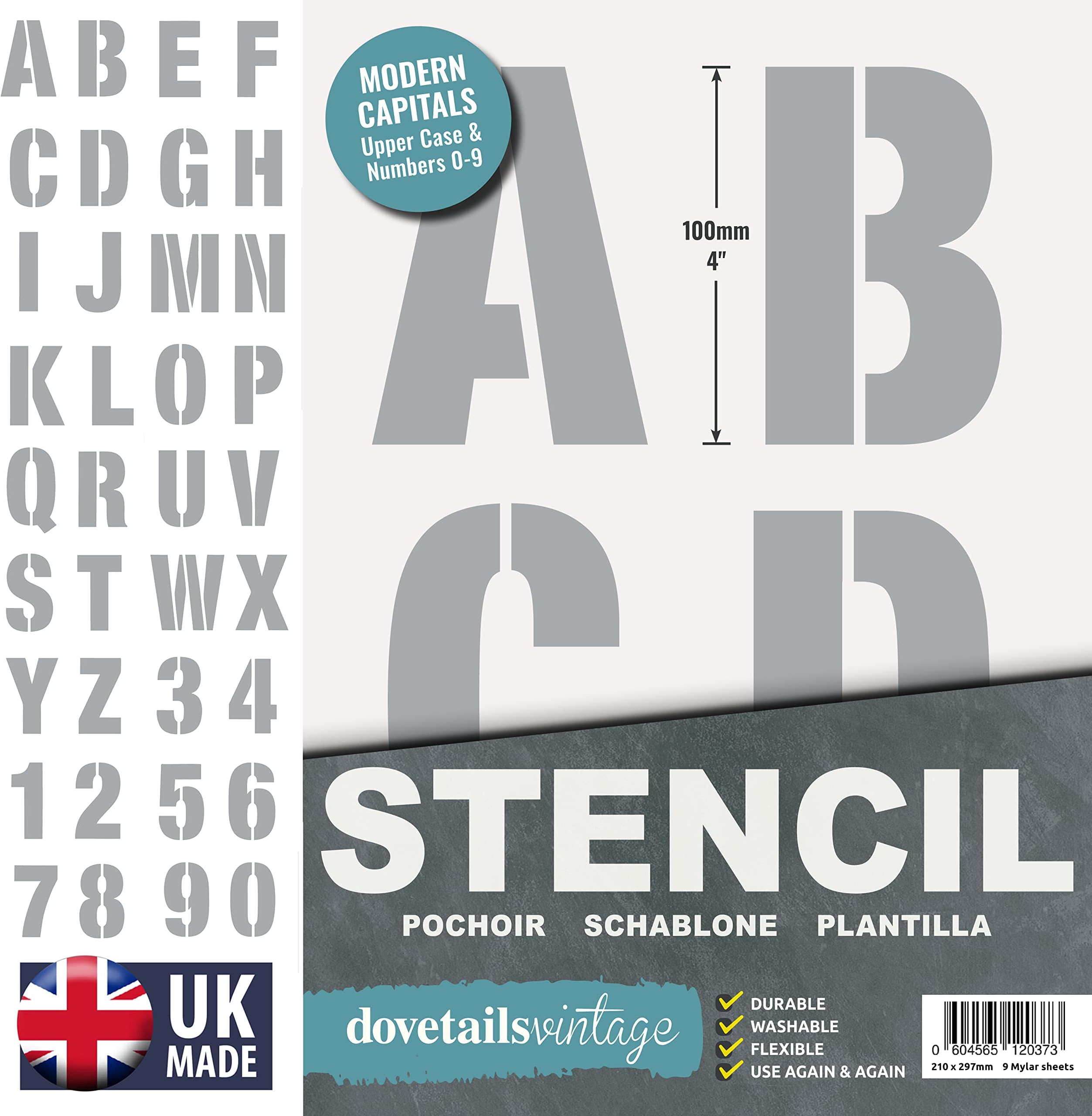 Dovetails Vintage Letter Stencil 100 mm Tall Modern Style Capital Letters and Numbers