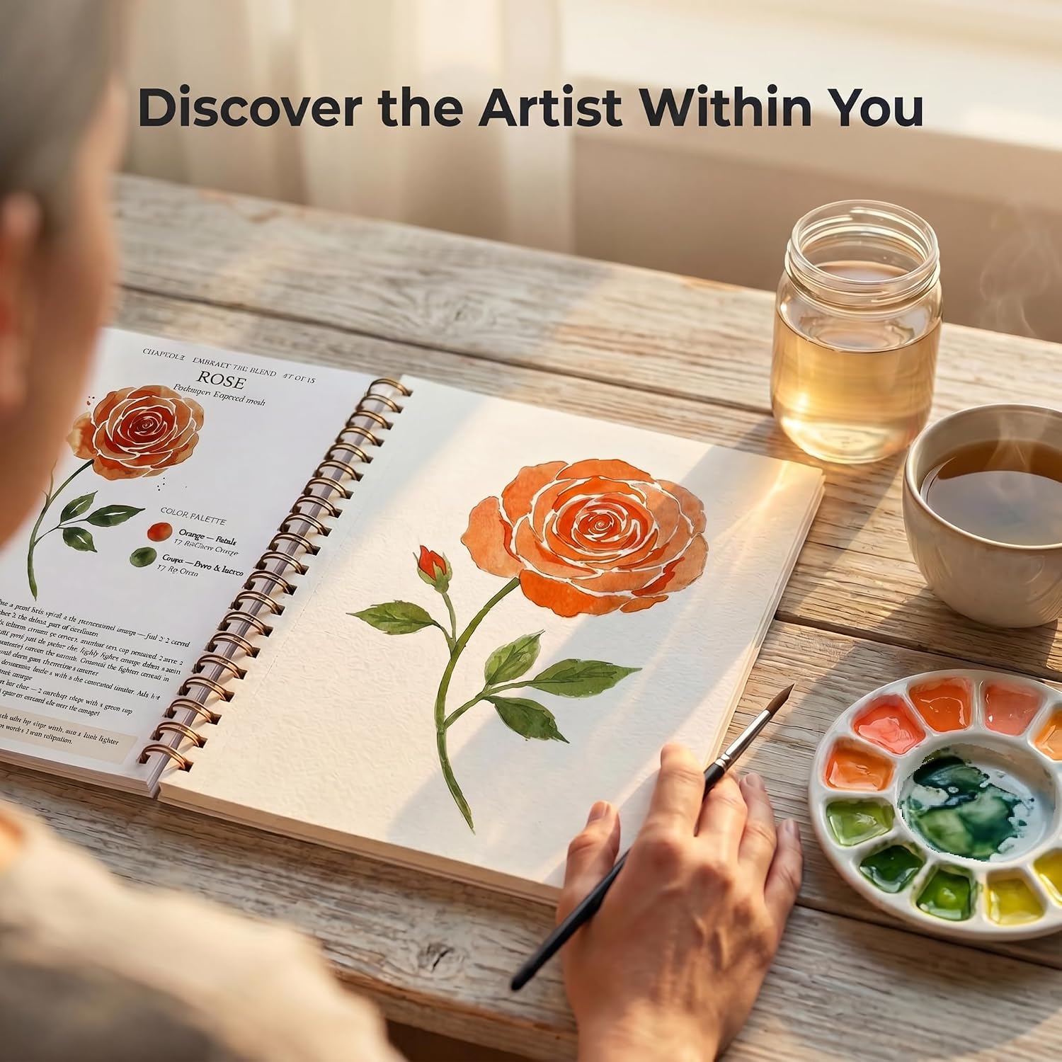 Createjoya Watercolor Workbook for Adults, Beginner Flower Coloring Book image 2