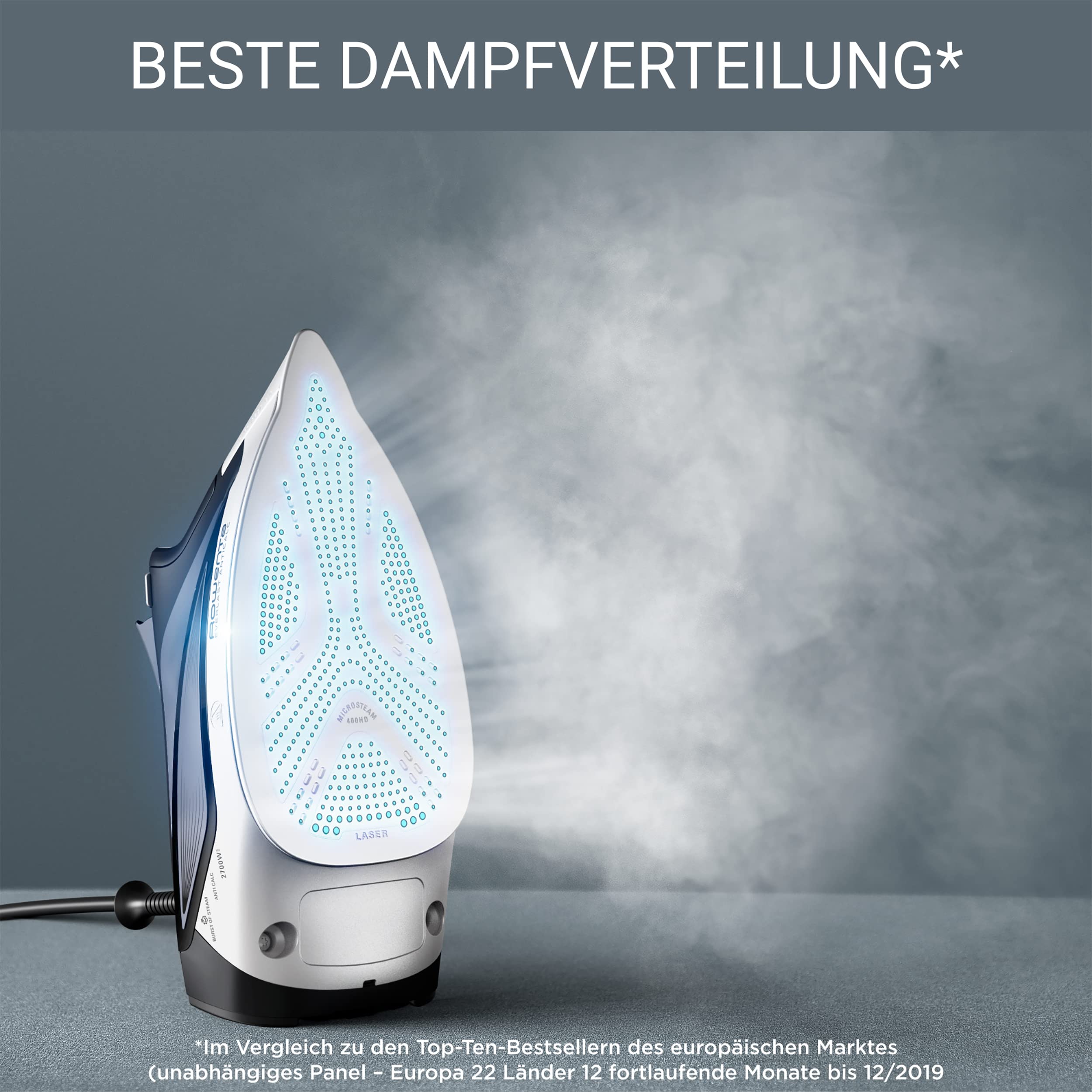 Rowenta Everlast Anticalc Dampfbügeleisen, 2700 W, 45 g/Min. kontinuierliche Dampfabgabe, 220 g/Min. Dampfstoß, Tropfstopp, Antikalk-System, 300 ml Wassertank, schwarz/blau, DW7320