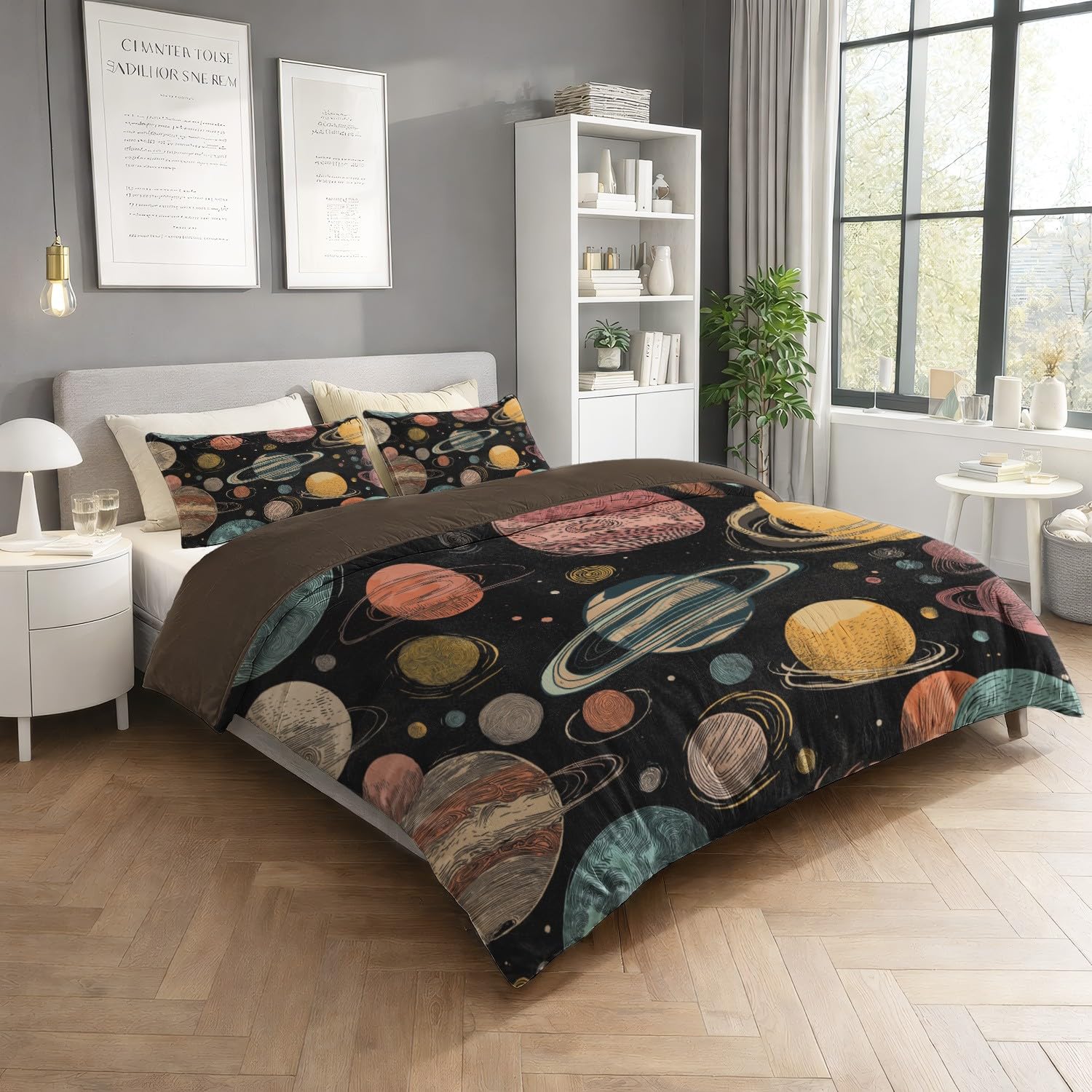 Genérico Funda Nordica Cama 105-155 x 220 cm, Suave Microfibra Juego de Funda Edredon, Planetas Espaciales Hada para Niños, Negro, Dibujo Animado, Reversible, Resistente al desvanecimiento