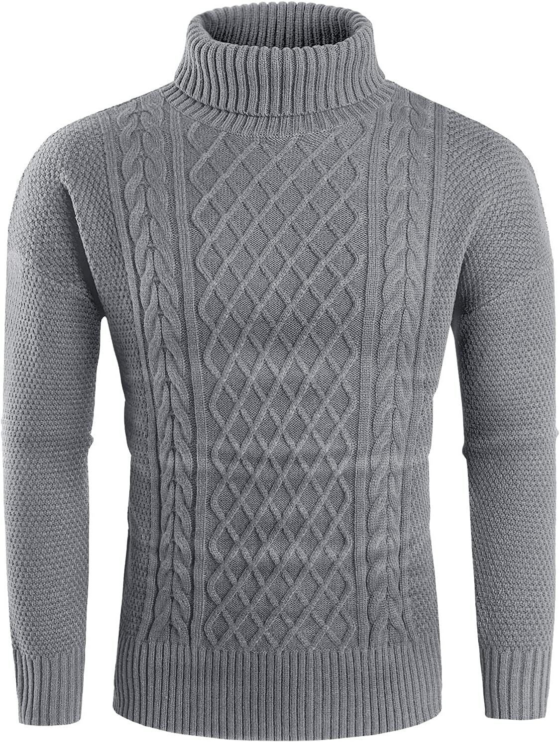 Mens Turtleneck Sweater Pullover Twisted Pattern Casual Loose Fit Thick Winter Long Sleeve Cable Knit Sweaters - Image 4
