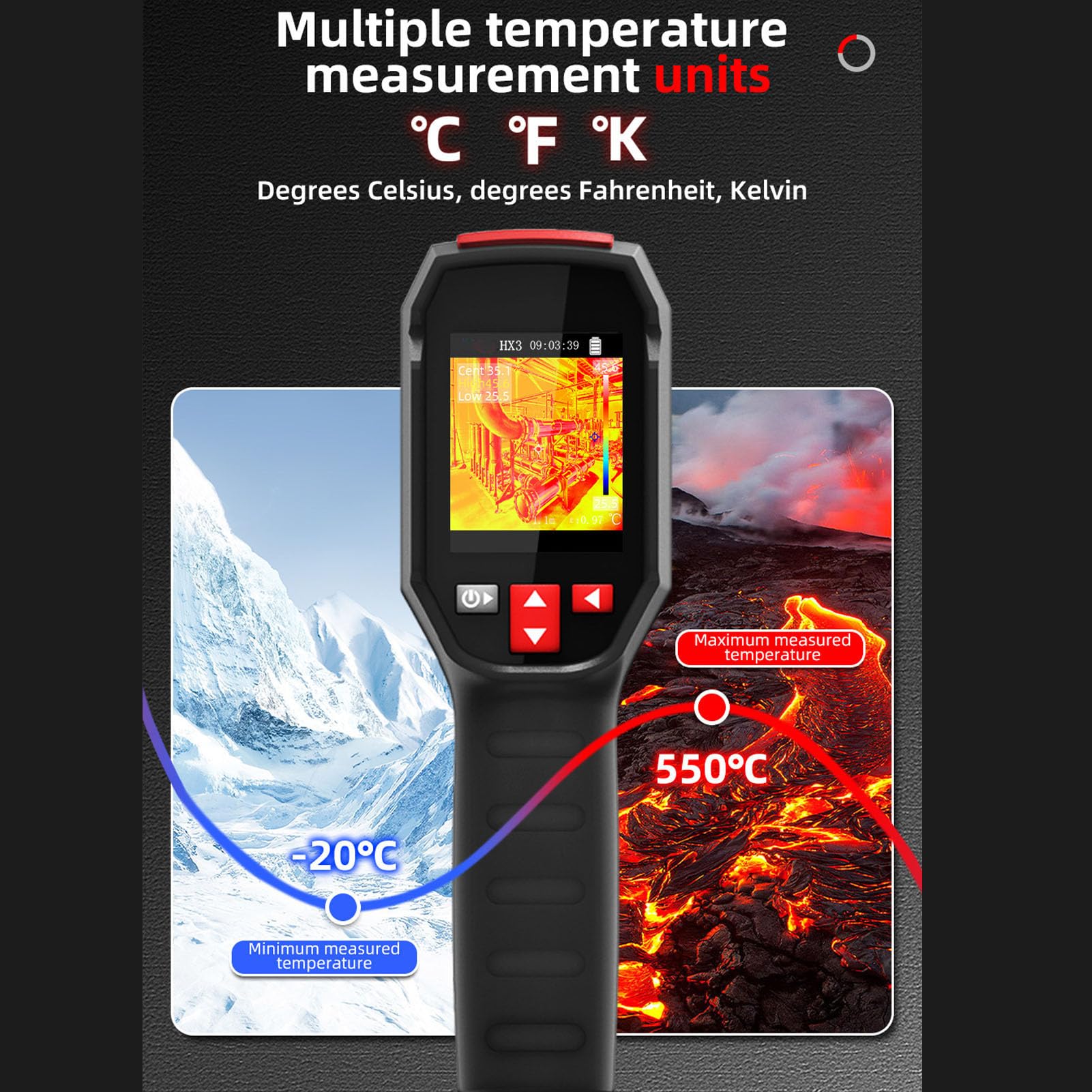 Ręczna Kamera Termowizyjna, Kamera Termowizyjna na podczerwień z 15 Trybami Kolorów, z możliwością ładowania do Inspekcji HVAC w Domu, -4 ℉ do 1022 ℉, częstotliwość Odświeżania 25 Hz, Pole