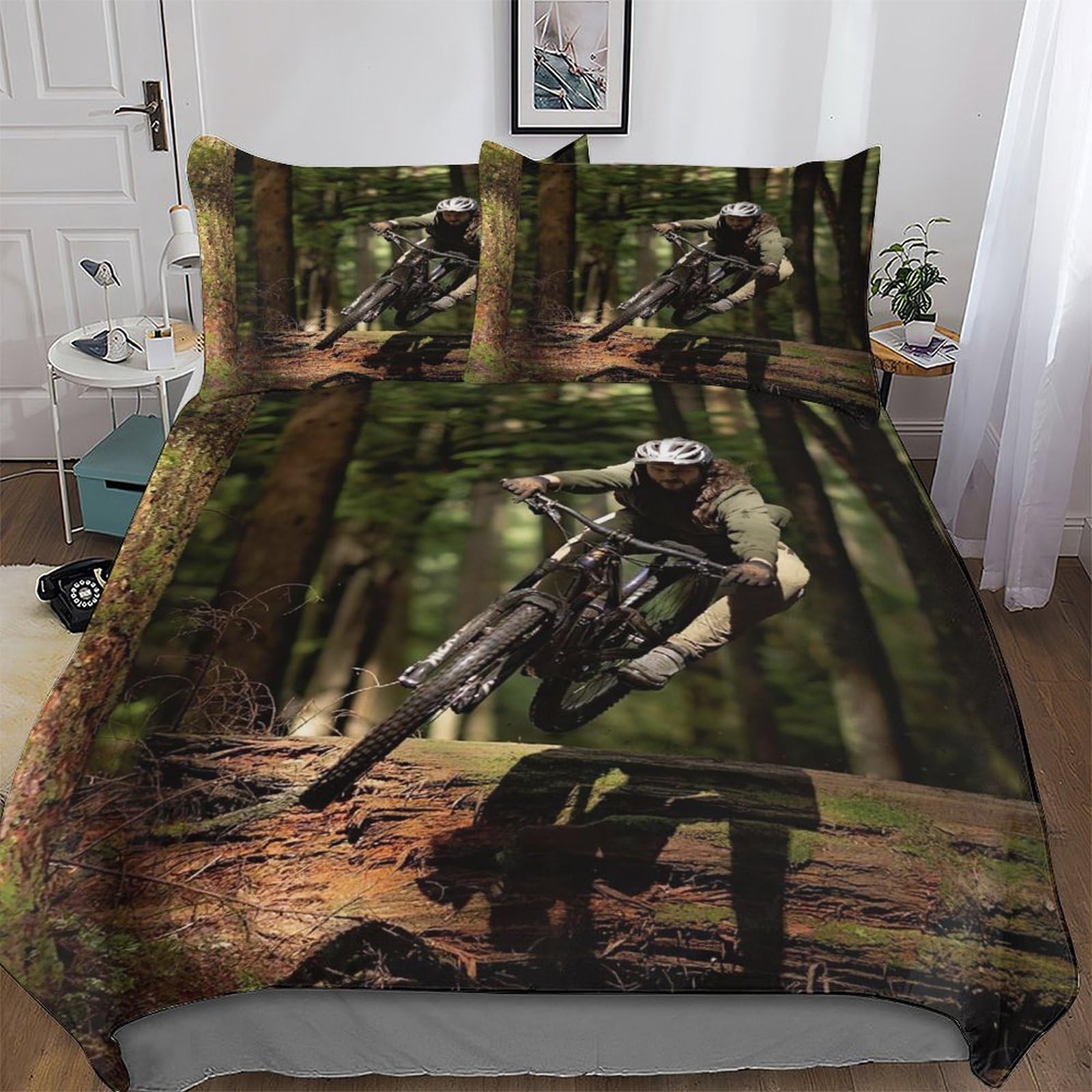 Llxxhh Mountain Bike-23 Mountain Bike Comforter Cover Bedding Set Kids Duvet Cover Bedspread Cover With Pillowcase Soft Quilt Cover For Youth And Adult King(220X240cm)