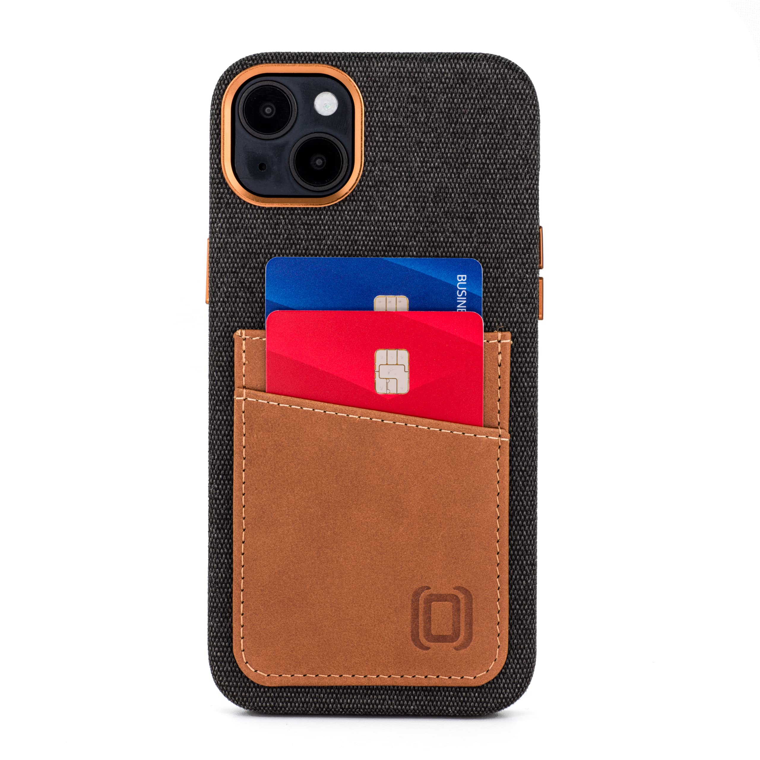 Dockem Custodia Portacarte in Tessuto per iPhone 14 Plus con Piastra Metallica Integrata per Montaggio Magnetico, Portafoglio Cucito in Vera Pelle con 2 Slot per Carte di Credito/ID: M2F