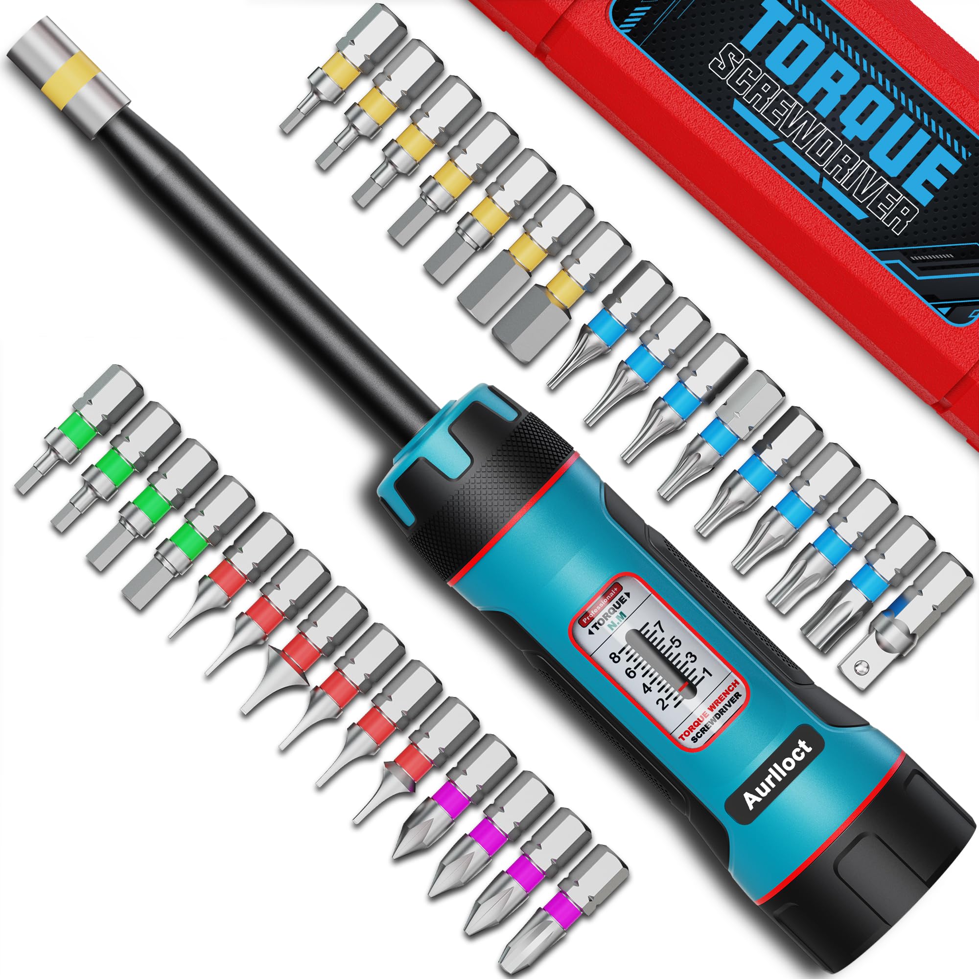 Aurlloct 1/4" Long Torque Screwdriver Wrench Set, 1-8Nm Torque Wrench Bits Set, with S2 Steel Bits - Image 2