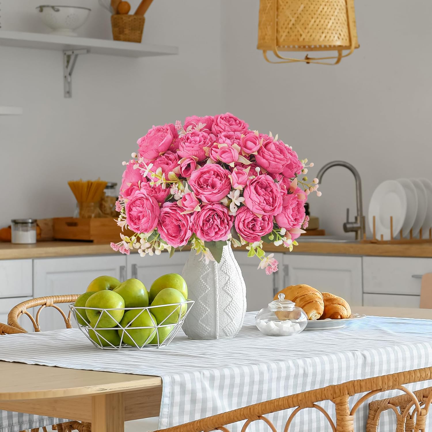 YOUNGLEAVES 15 Packs Peonies Artificial Flowers Real Touch Peonies Silk Flowers Peonies Faux Rose Red Flowers Bouquet for Centerpiece Table Floral Arrangement Wedding Party Home Indoor Decor