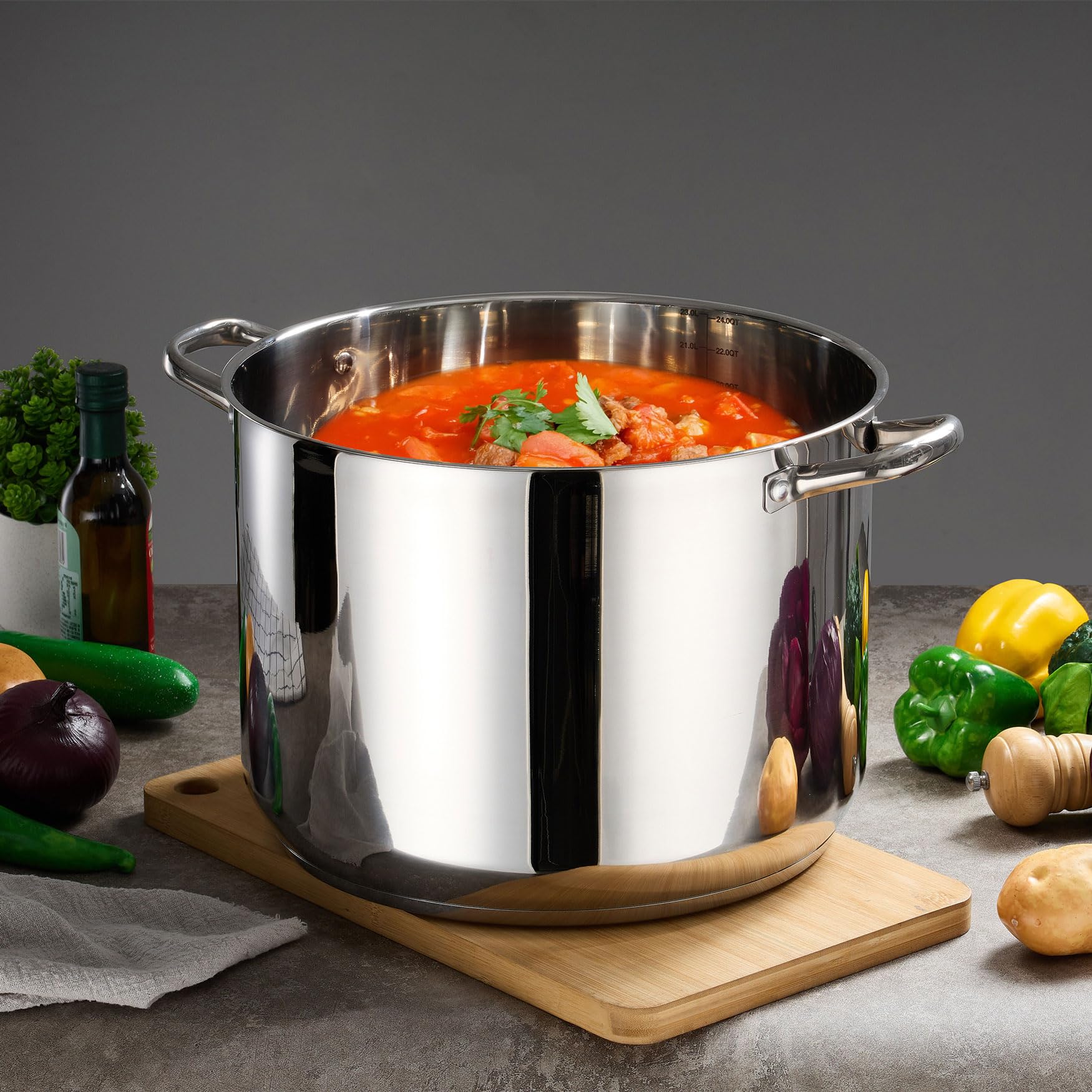 LIANYU Großer Suppentopf aus Edelstahl, 24 QT, robuster Suppentopf mit Glasdeckel, tiefer klassischer Suppentopf zum Kochen, Schmoren, Köcheln, dicker, dreilagiger Boden und kühlbleibender Griff