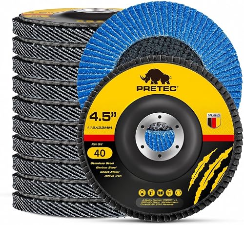 PRETEC Flap Discs 4 1/2 for Angle Grinder 40 Grit Type 27, 12PCS