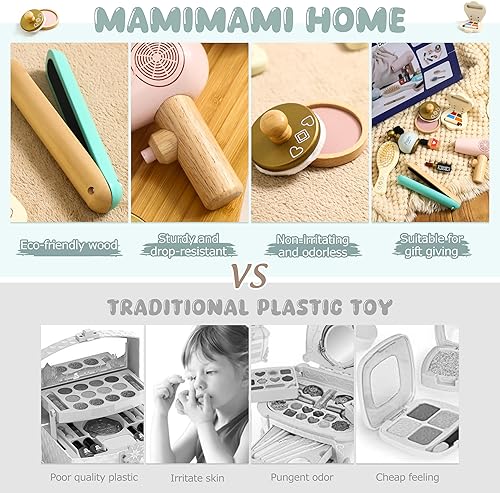 Miniatura 4 de Juguetes de maquillaje de madera para niñas, juego de maquillaje de belleza para niñas, kit de maquillaje para niños pequeños, 3, 4, 5, 6, juguetes